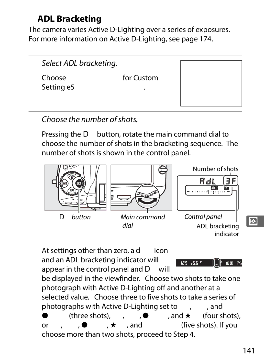 Nikon D800EFXBODY, D800 (Body Only), D800BODY, D800 E (Body Only), 25480B ADL Bracketing, Select ADL bracketing, 141 