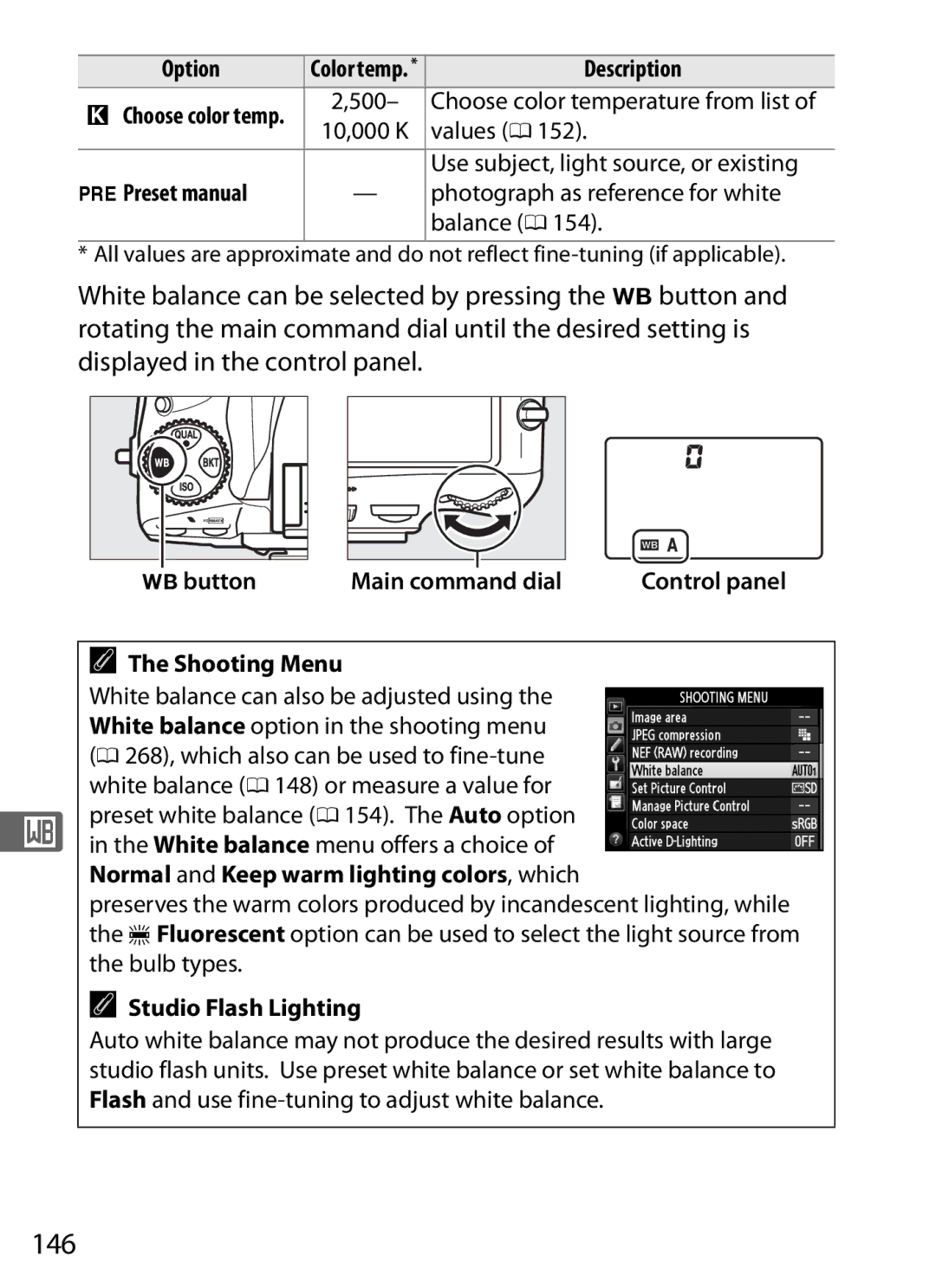 Nikon 25480, D800EFXBODY, D800 E 146, LPreset manual, Ubutton Main command dial, Shooting Menu, Studio Flash Lighting 