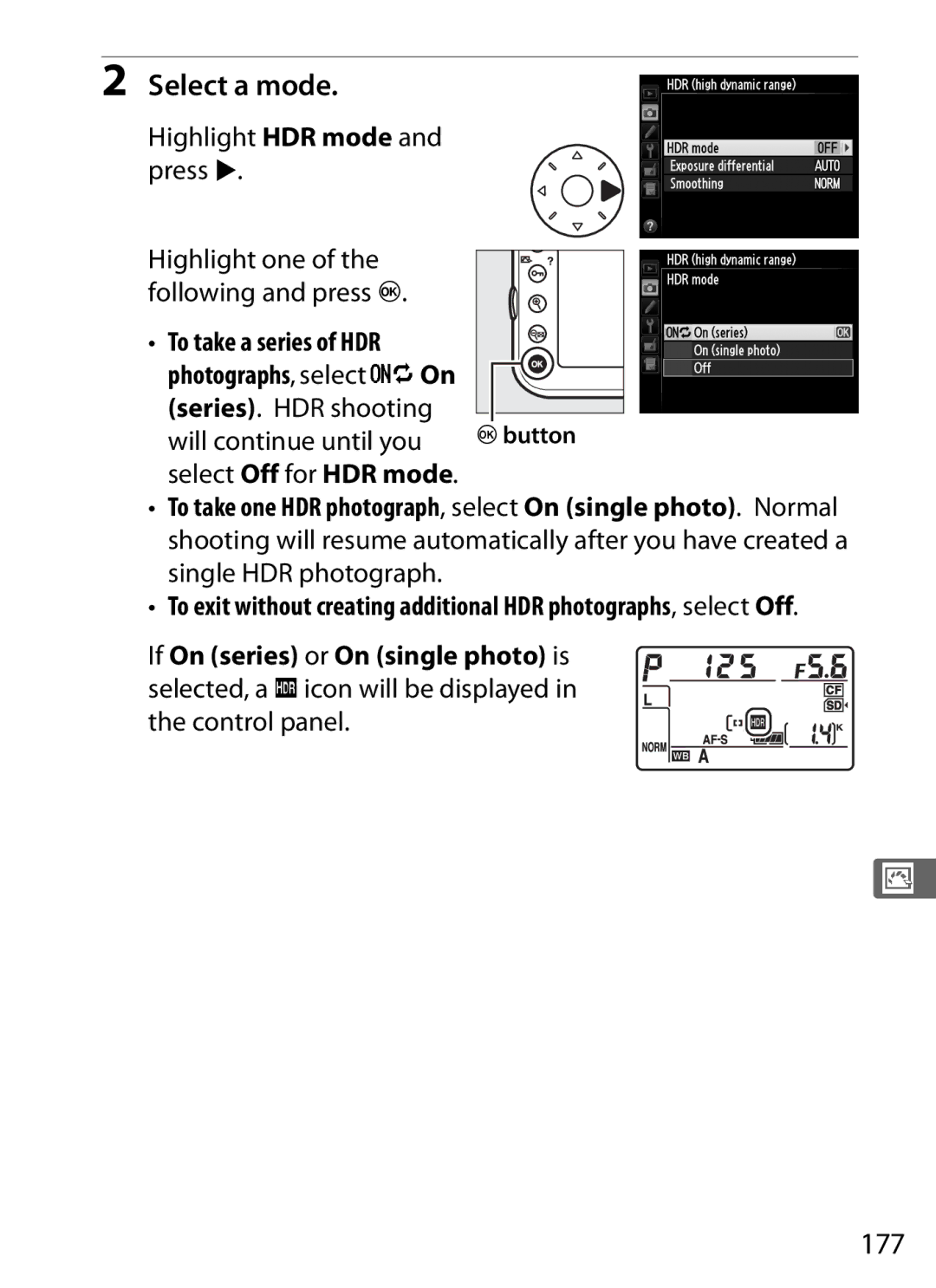 Nikon D800EFXBODY, D800 (Body Only), D800BODY, D800 E (Body Only), 2164+25468, 25480B user manual Select a mode, 177 