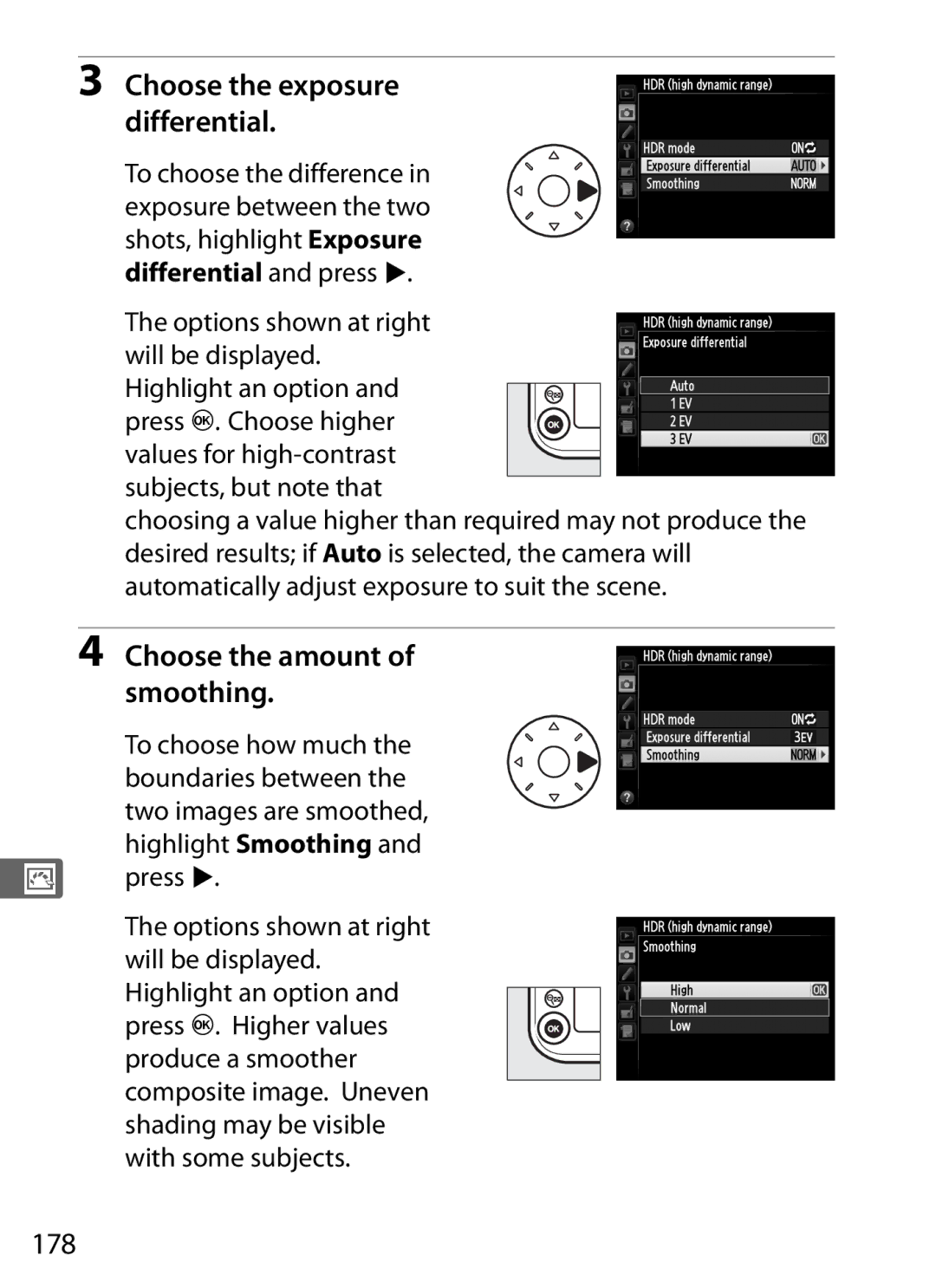 Nikon D800BODY, D800EFXBODY, D800 (Body Only), D800 E (Body Only), 2164+25468, 25480B Choose the amount of smoothing, 178 