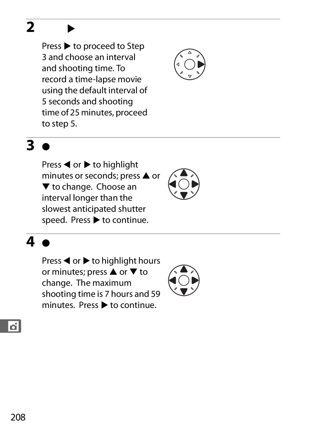 Nikon 25480B, D800EFXBODY, D800 (Body Only), D800BODY, D800 E (Body Only), 2164+25468 Press, Select the shooting time, 208 