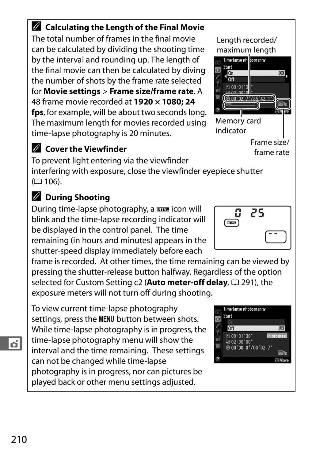 Nikon D800EFXBODY, D800 (Body Only), D800BODY, D800 E (Body Only), 2164+25468, 25480B user manual 210, Cover the Viewfinder 