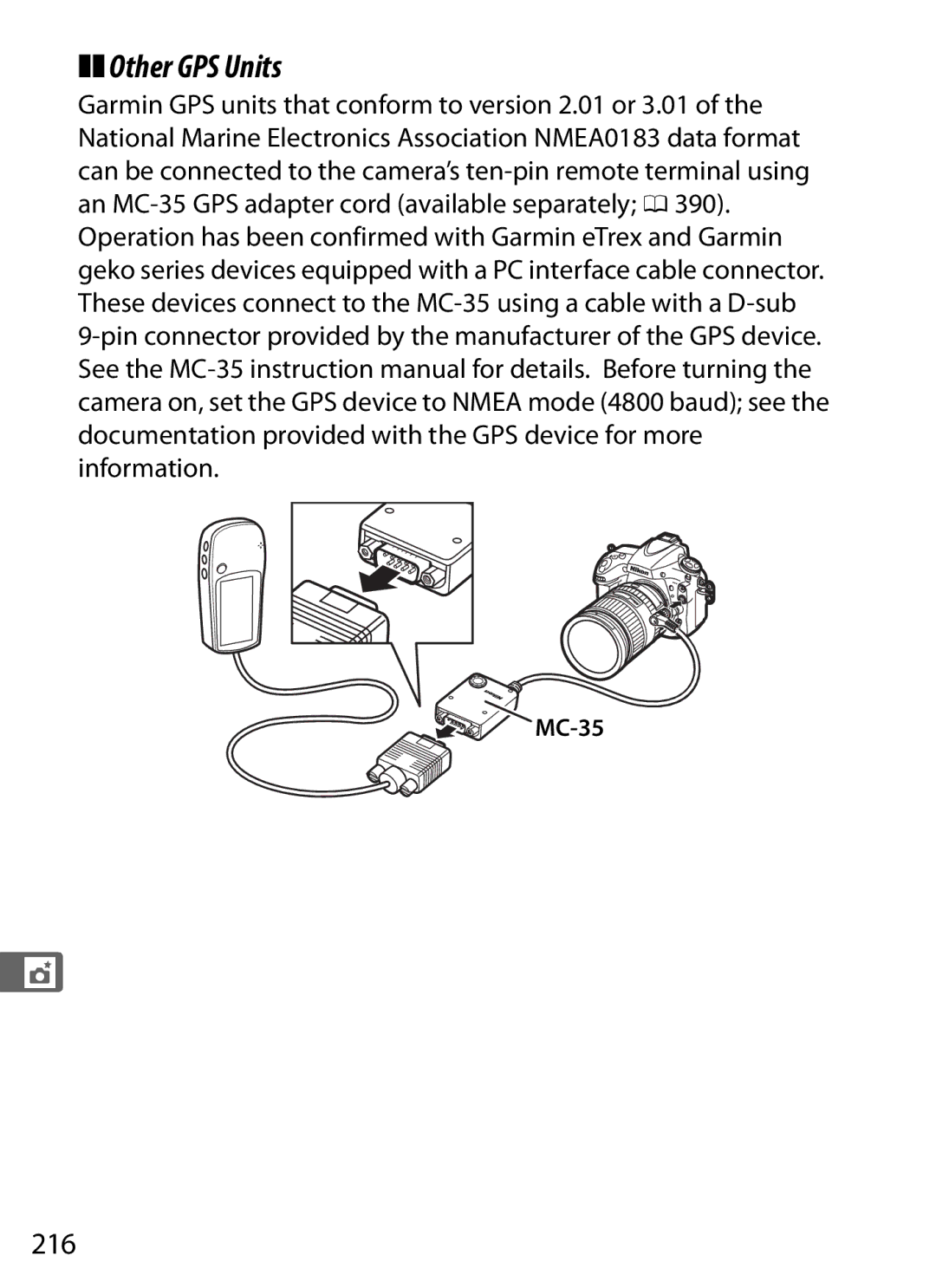 Nikon 2164+25468, D800EFXBODY, D800 (Body Only), D800BODY, D800 E (Body Only), 25480B user manual Other GPS Units, MC-35 