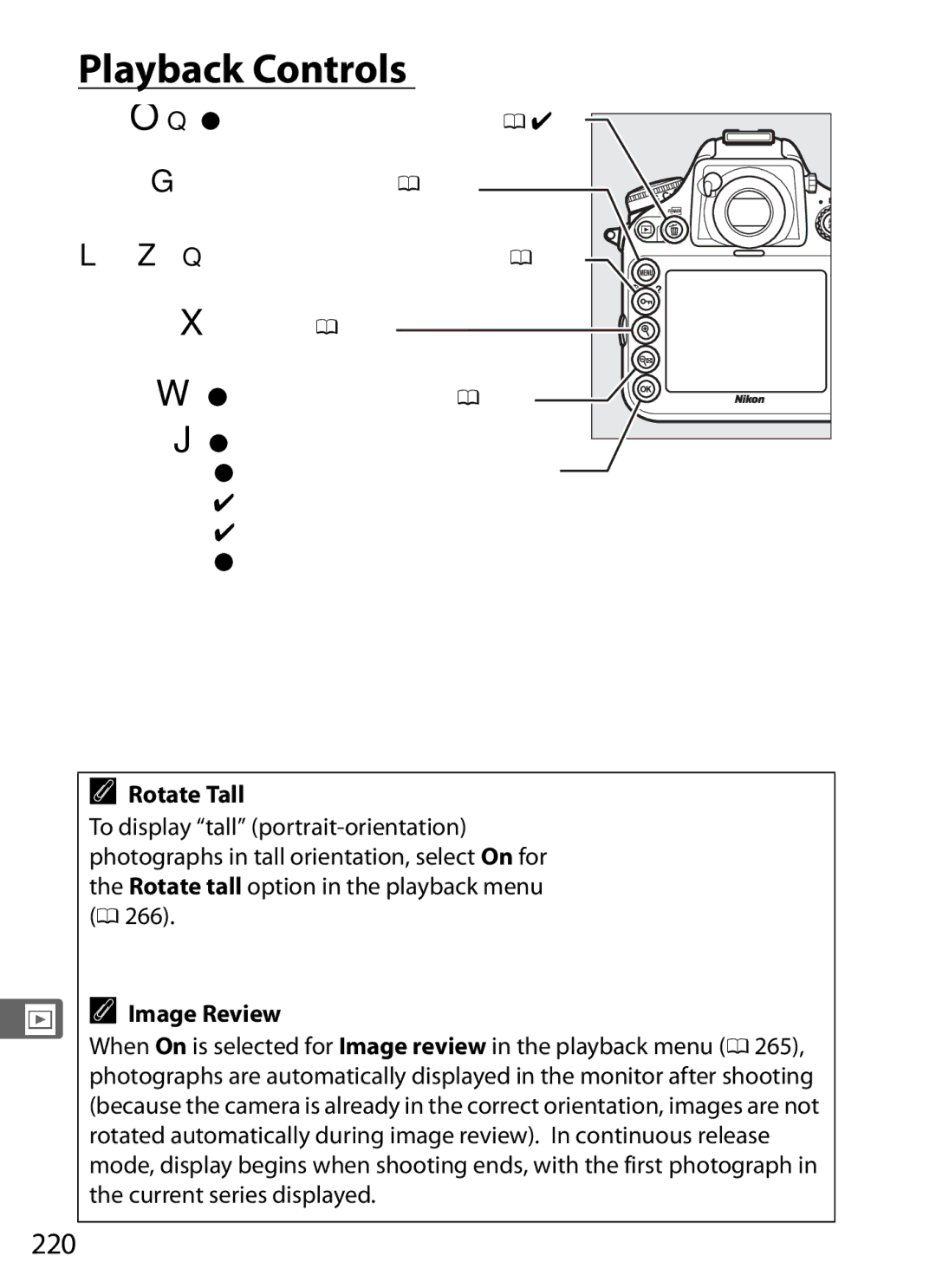 Nikon D800 (Body Only), D800EFXBODY, D800BODY, D800 E (Body Only), 2164+25468, 25480B user manual Playback Controls, 220 