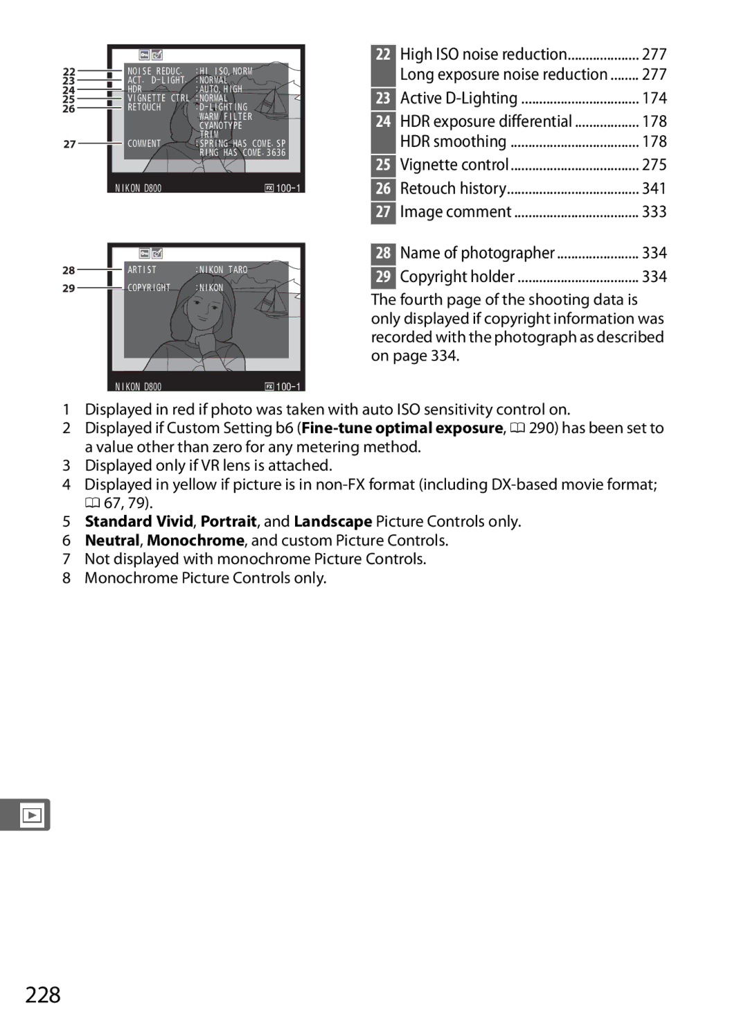 Nikon D800EFXBODY, D800 (Body Only), D800BODY, D800 E (Body Only), 2164+25468, 25480B user manual 228 