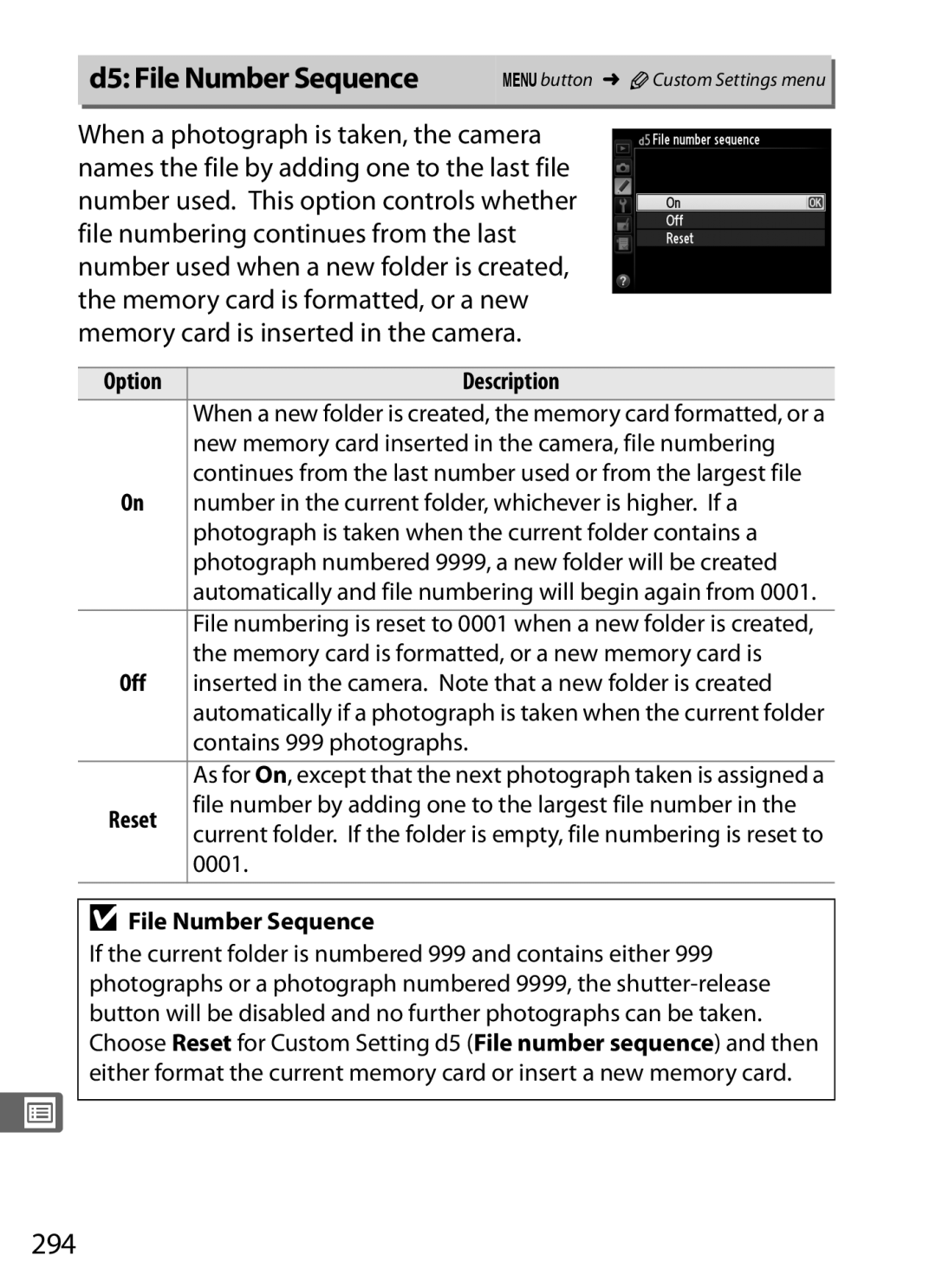 Nikon D800EFXBODY, D800 (Body Only), D800BODY, D800 E (Body Only), 2164+25468, 25480B D5 File Number Sequence, 294 