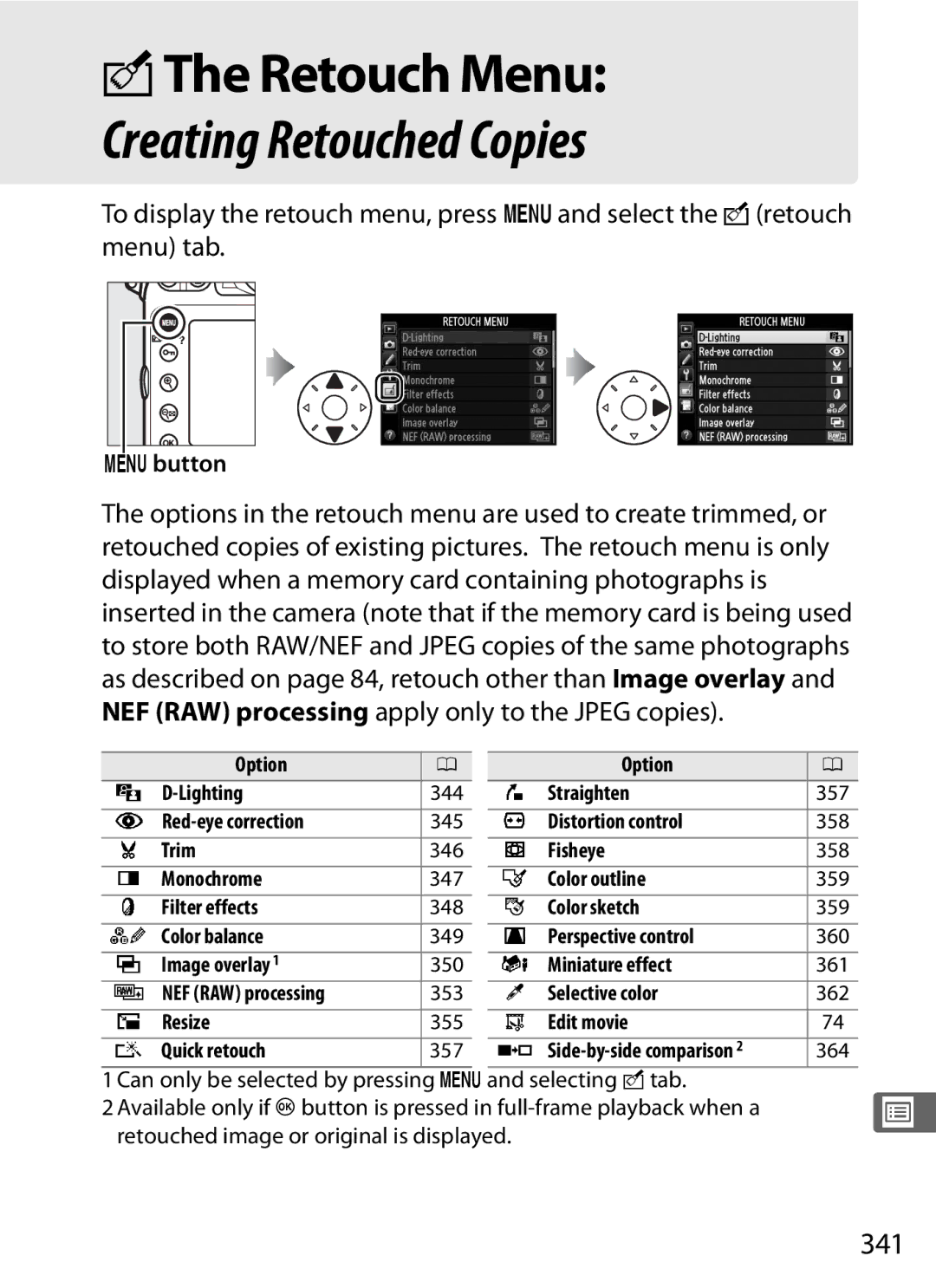 Nikon D800 E (Body Only), D800EFXBODY, D800 (Body Only), D800BODY, 2164+25468, 25480B user manual NThe Retouch Menu, 341 