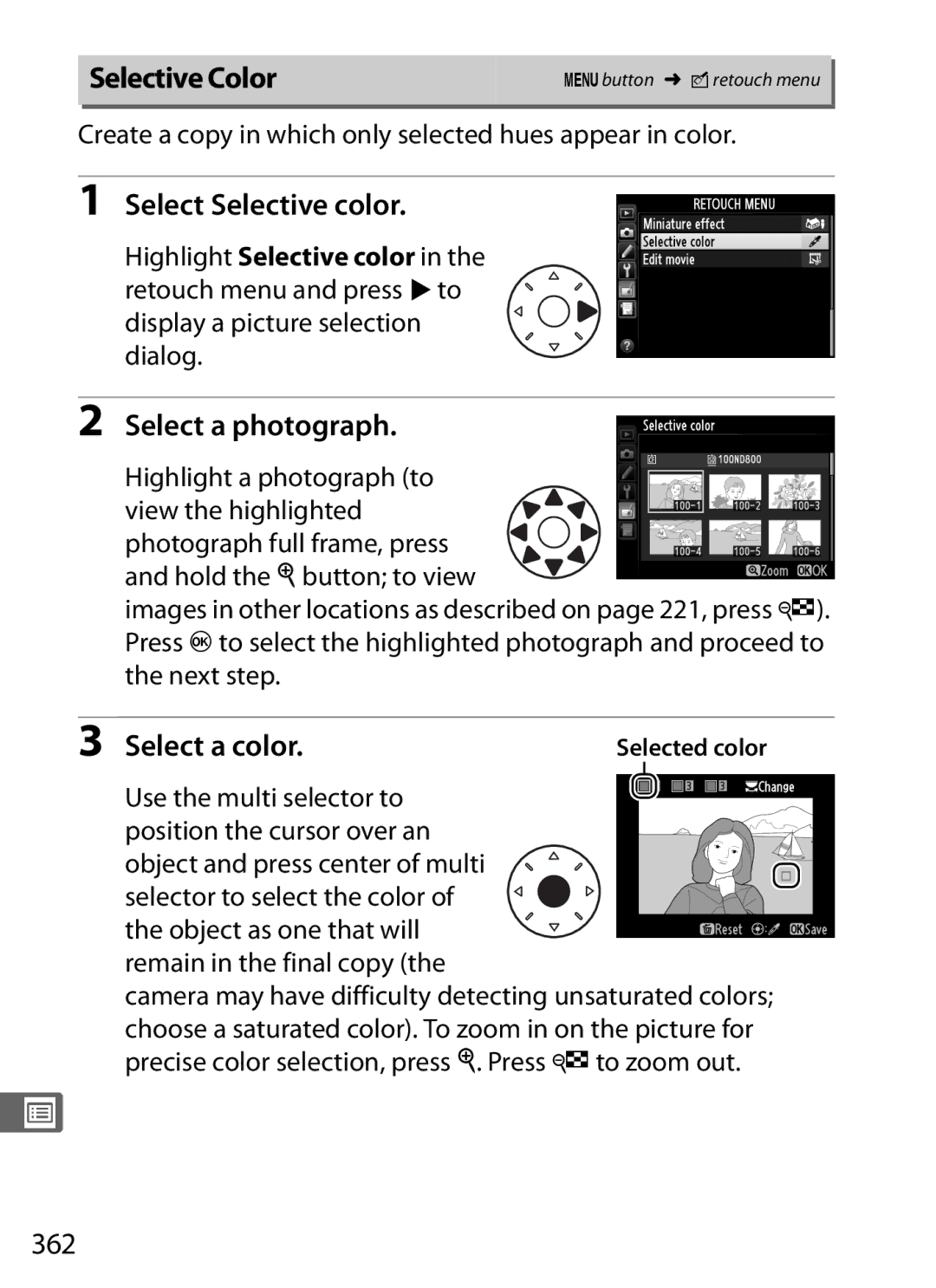 Nikon 25480, D800EFXBODY, D800 (Body Only) Selective Color, Select Selective color, Select a color.Selected color, 362 