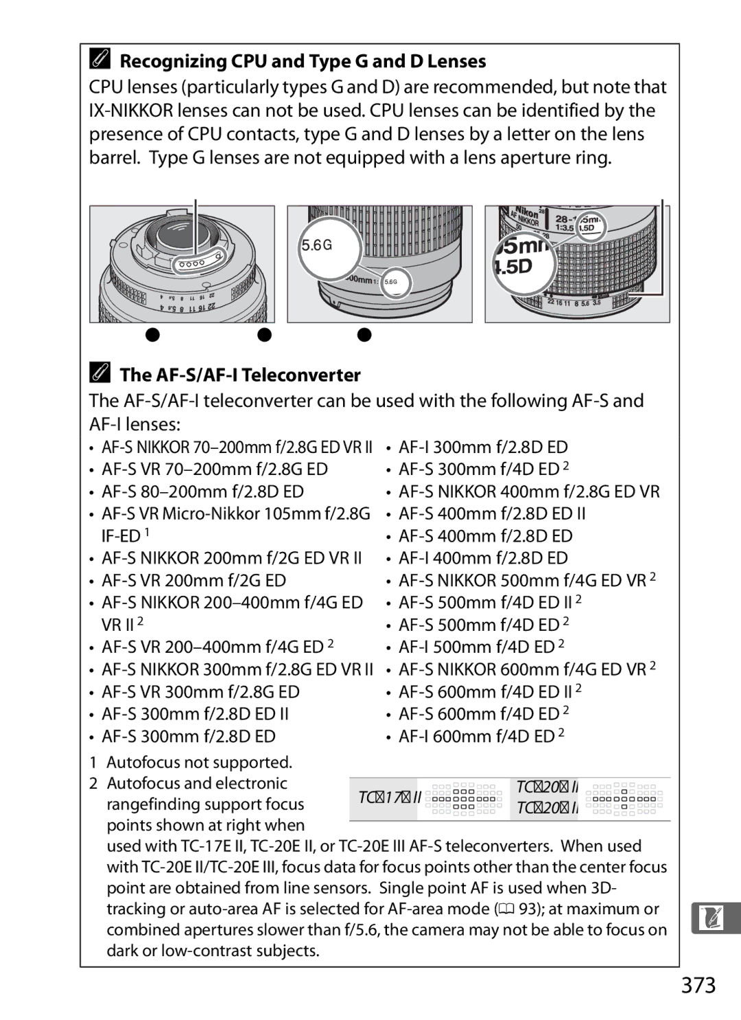 Nikon D800 (Body Only), D800EFXBODY, 25480 373, Recognizing CPU and Type G and D Lenses, CPU contacts, CPU lens Type G lens 