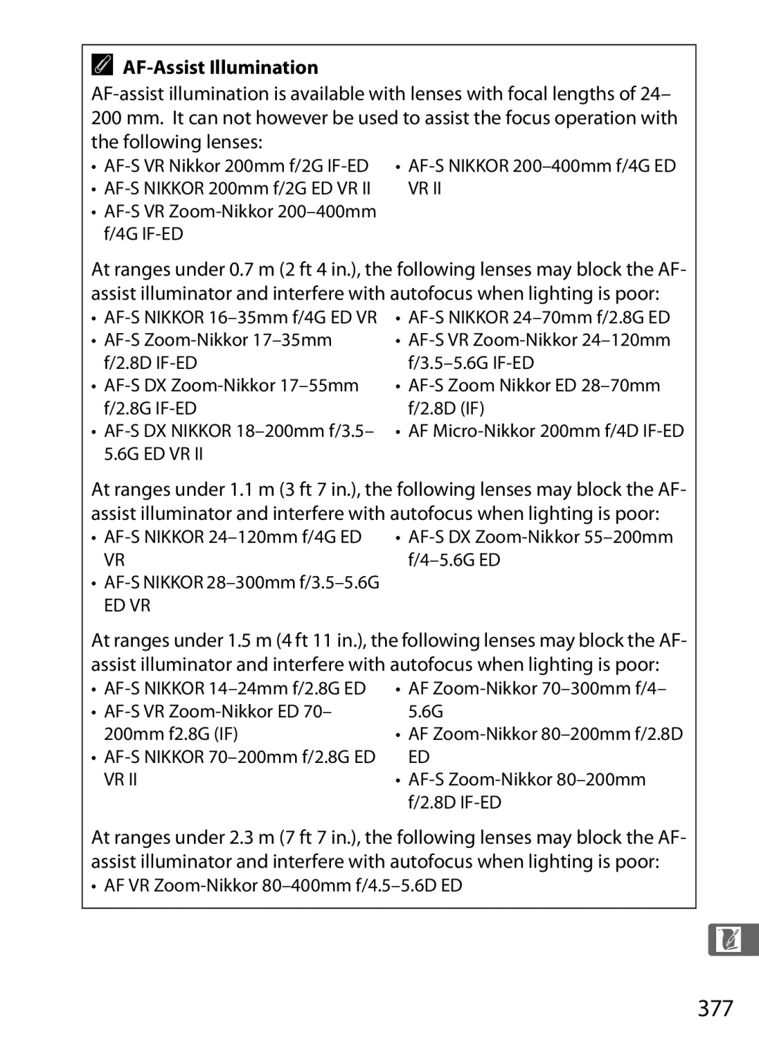 Nikon D800 E (Body Only), D800EFXBODY, D800 (Body Only), D800BODY, 2164+25468, 25480B user manual 377, AF-Assist Illumination 