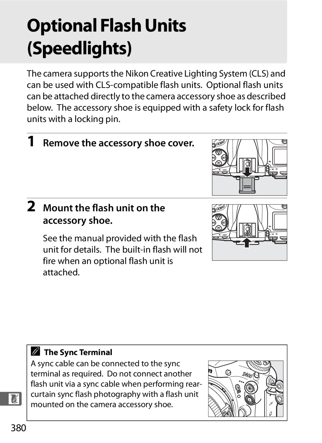 Nikon D800EFXBODY, D800 (Body Only), D800BODY, D800 E (Body Only), 2164+25468, 25480B user manual 380, Sync Terminal 