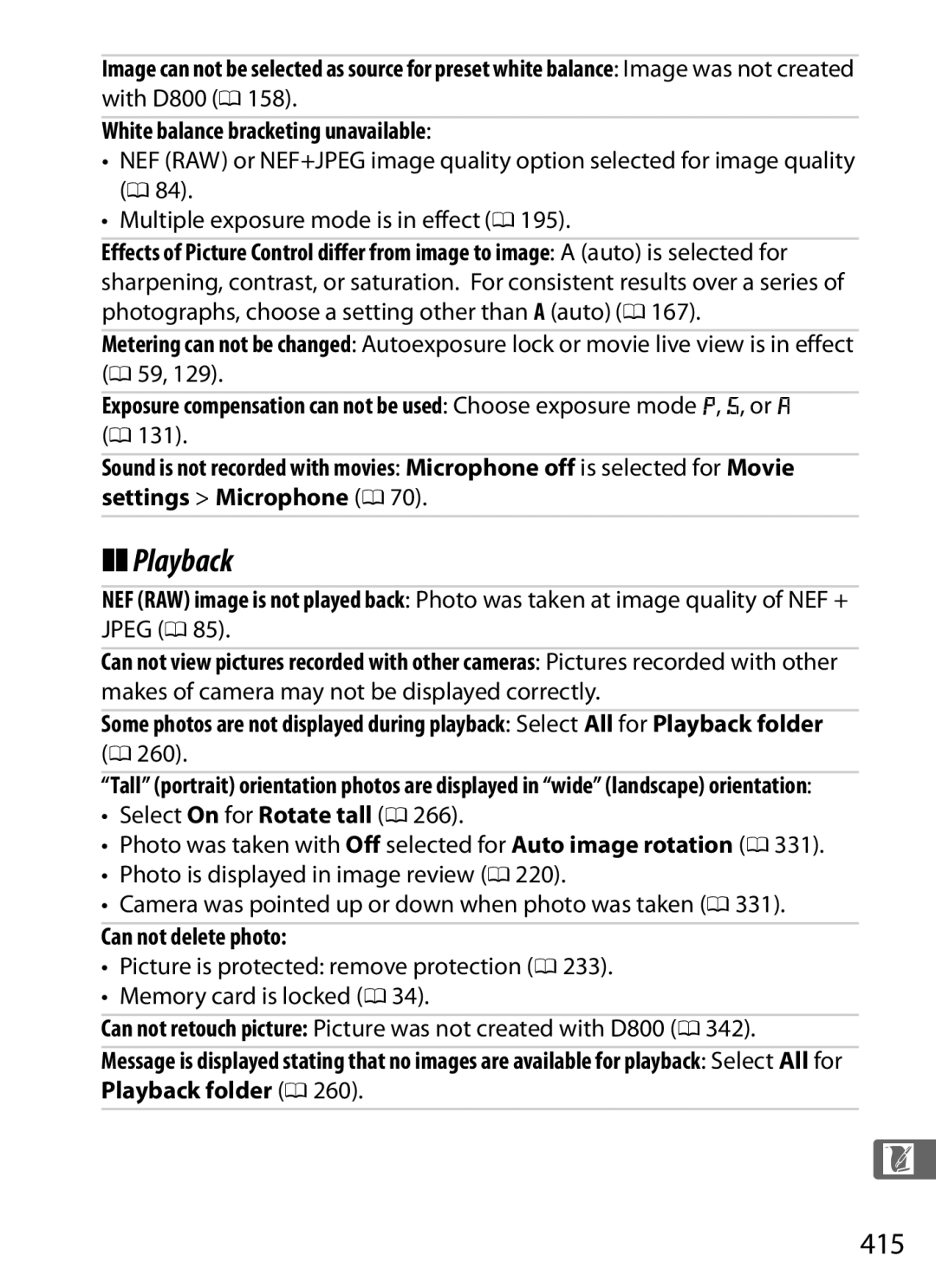 Nikon 25480B, D800EFXBODY, D800 (Body Only), D800BODY, D800 E (Body Only), 2164+25468 Playback, 415, Can not delete photo 