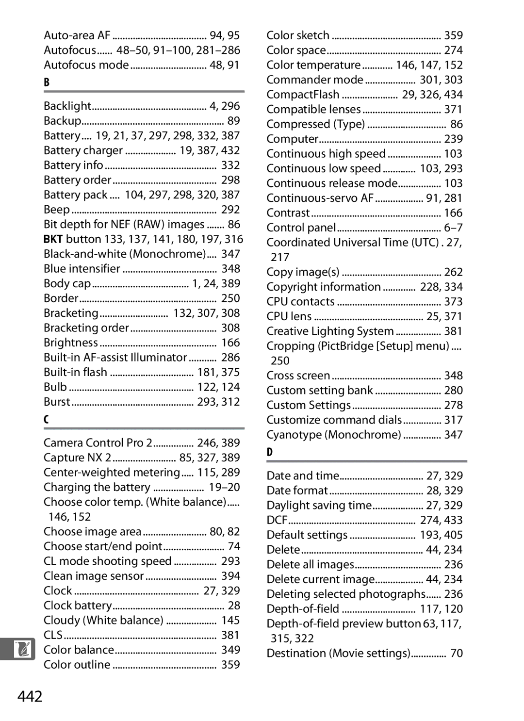 Nikon 25480B, D800EFXBODY, D800 (Body Only), D800BODY, D800 E (Body Only), 2164+25468 user manual 442 