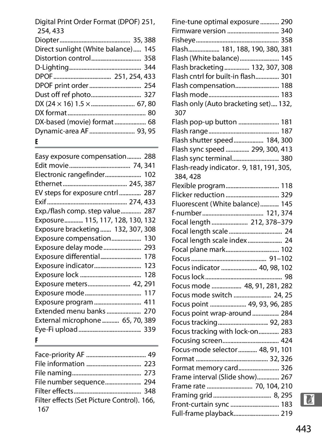 Nikon D800EFXBODY, D800 (Body Only), D800BODY, D800 E (Body Only), 2164+25468, 25480B user manual 443 