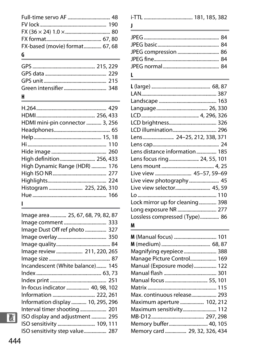 Nikon D800EFXBODY, D800 (Body Only), D800BODY, D800 E (Body Only), 2164+25468, 25480B user manual 444 