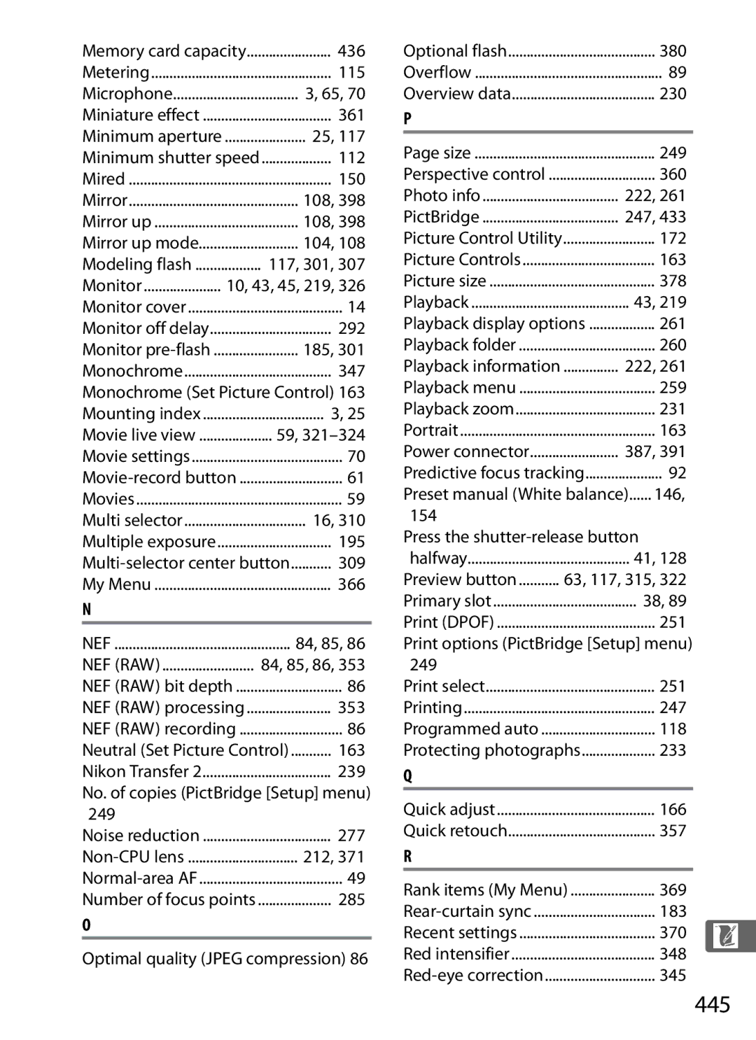 Nikon D800 (Body Only), D800EFXBODY, D800BODY, D800 E (Body Only), 2164+25468, 25480B user manual 445 