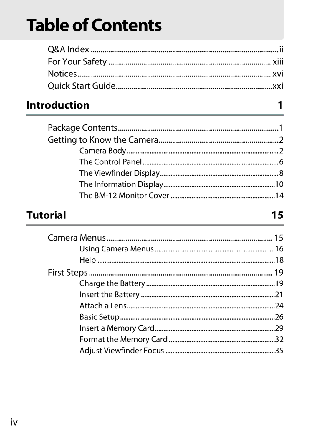 Nikon 2164+25468, D800EFXBODY, D800 (Body Only), D800BODY, D800 E (Body Only), 25480B user manual Table of Contents 