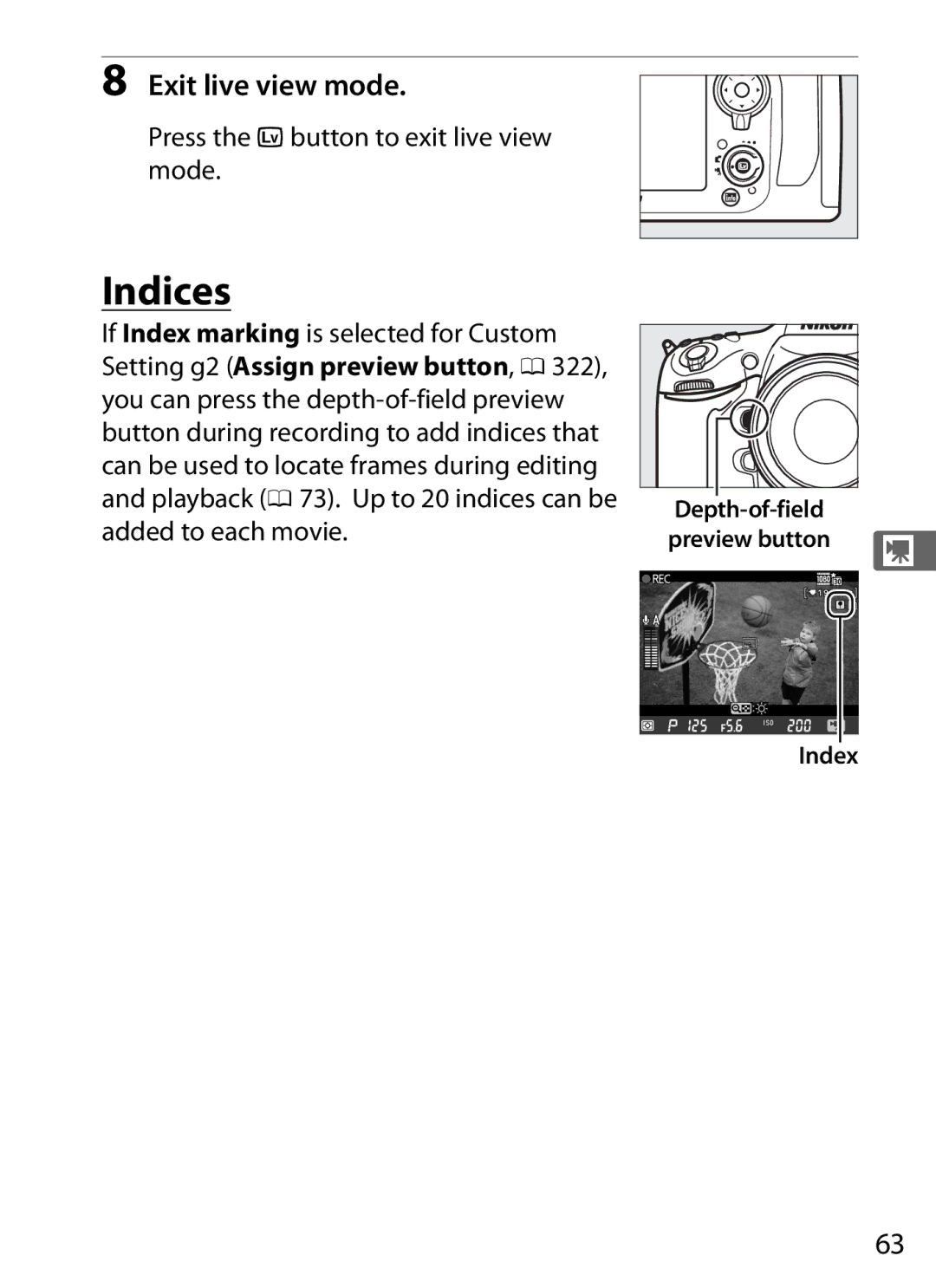 Nikon 2164+25468, D800EFXBODY, D800 (Body Only), D800BODY, D800 E (Body Only), 25480B user manual Indices, Index 