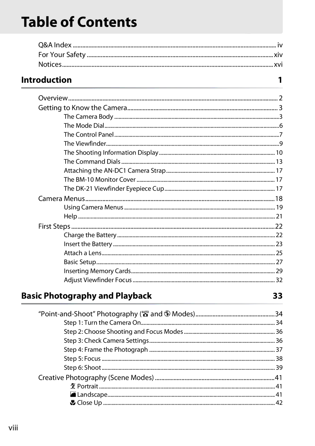 Nikon D90 user manual Table of Contents 