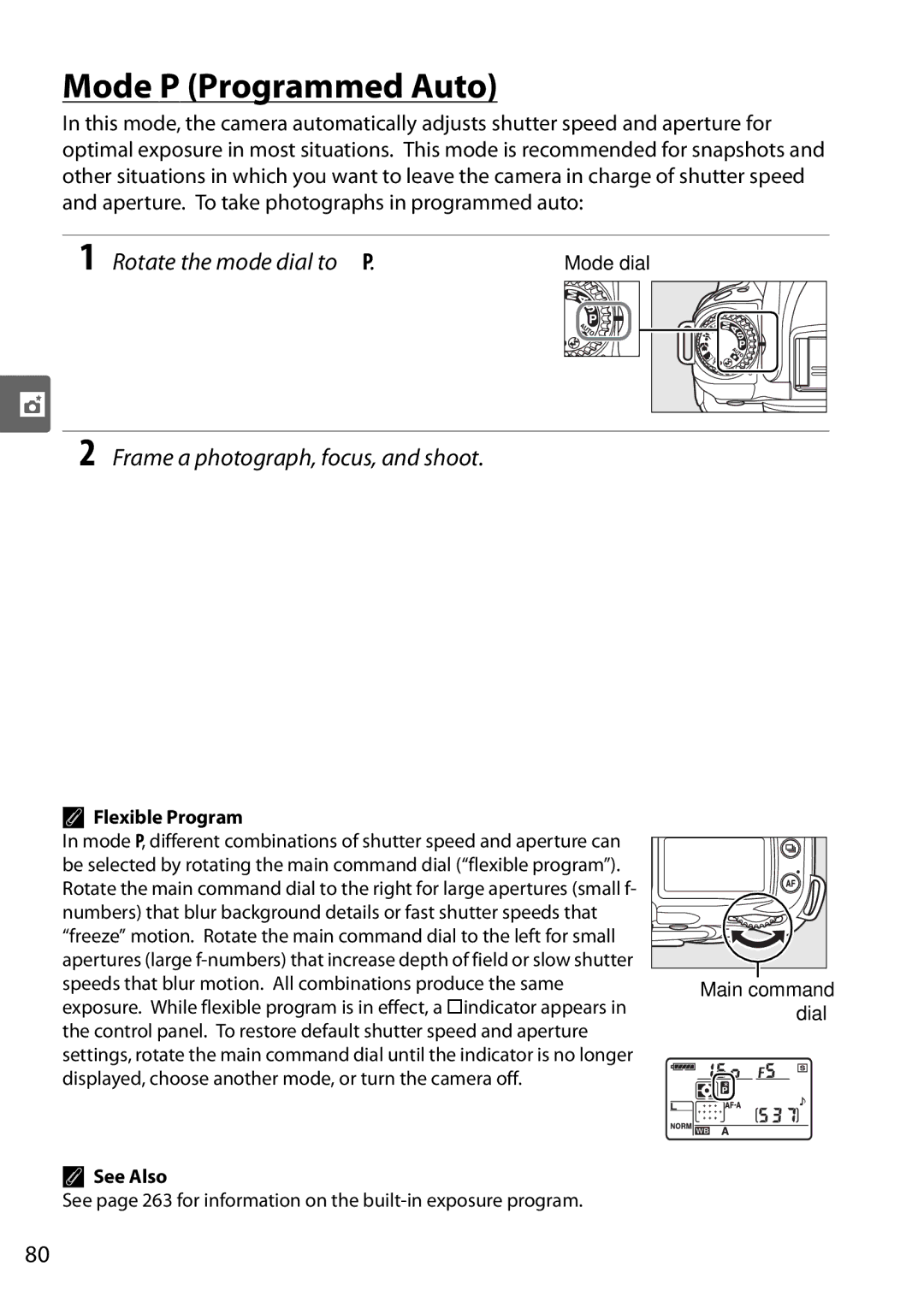 Nikon D90 user manual Mode P Programmed Auto, Flexible Program 