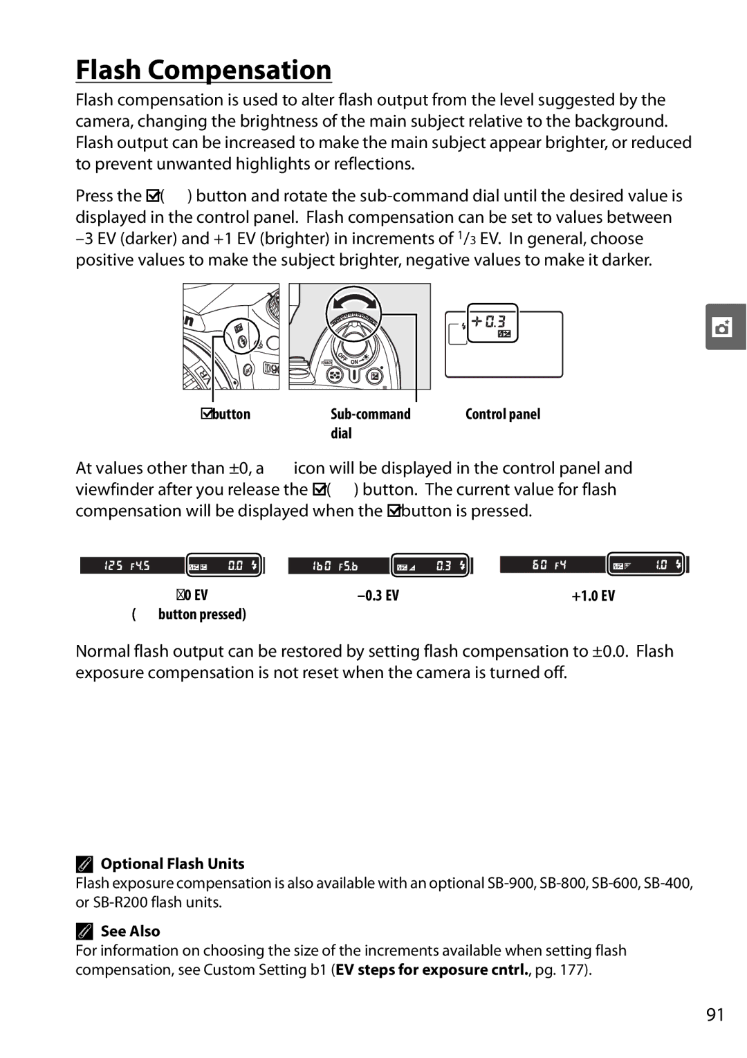 Nikon D90 user manual Flash Compensation, Optional Flash Units 