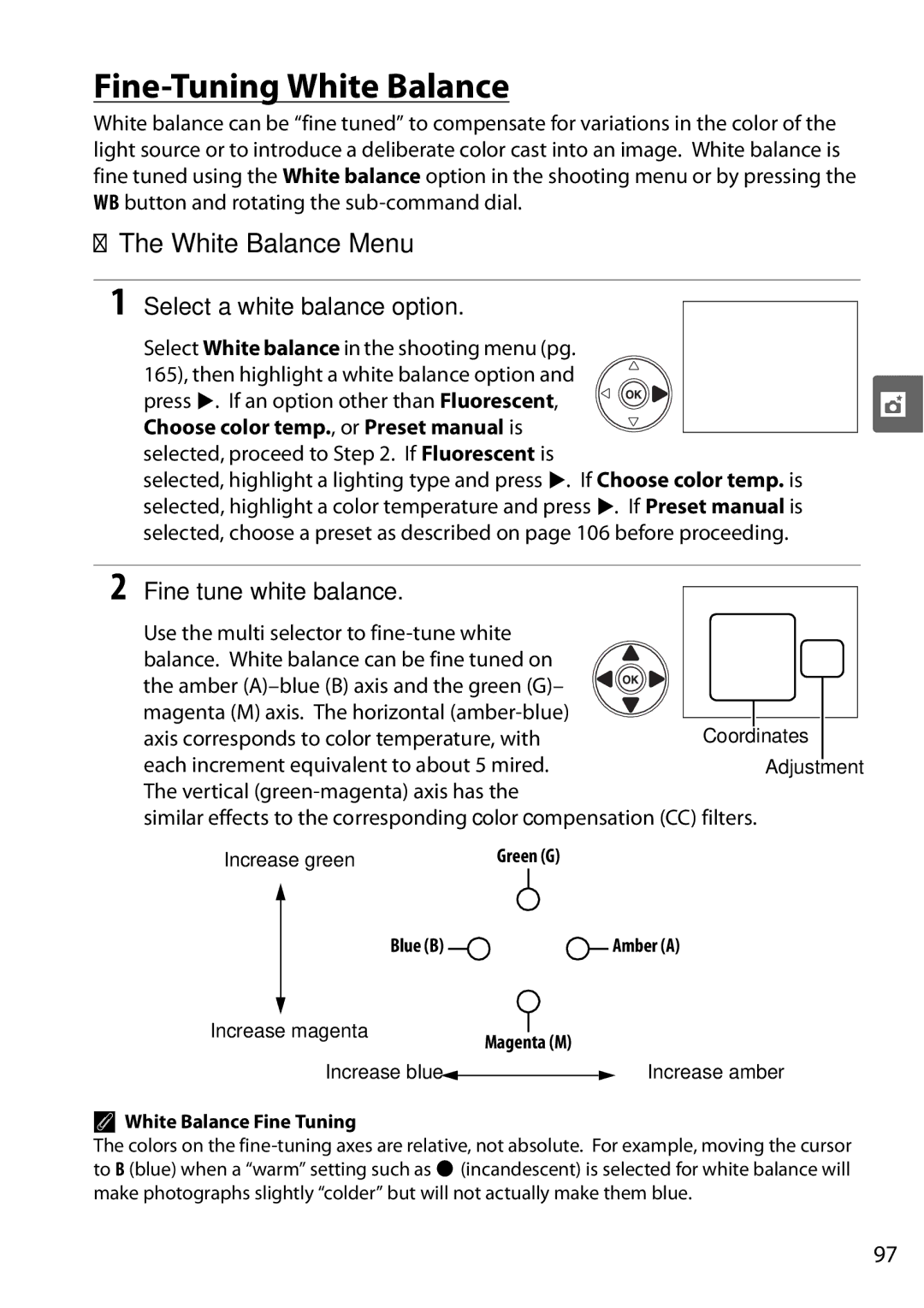 Nikon D90 user manual Fine-Tuning White Balance, White Balance Menu, Select a white balance option, Fine tune white balance 