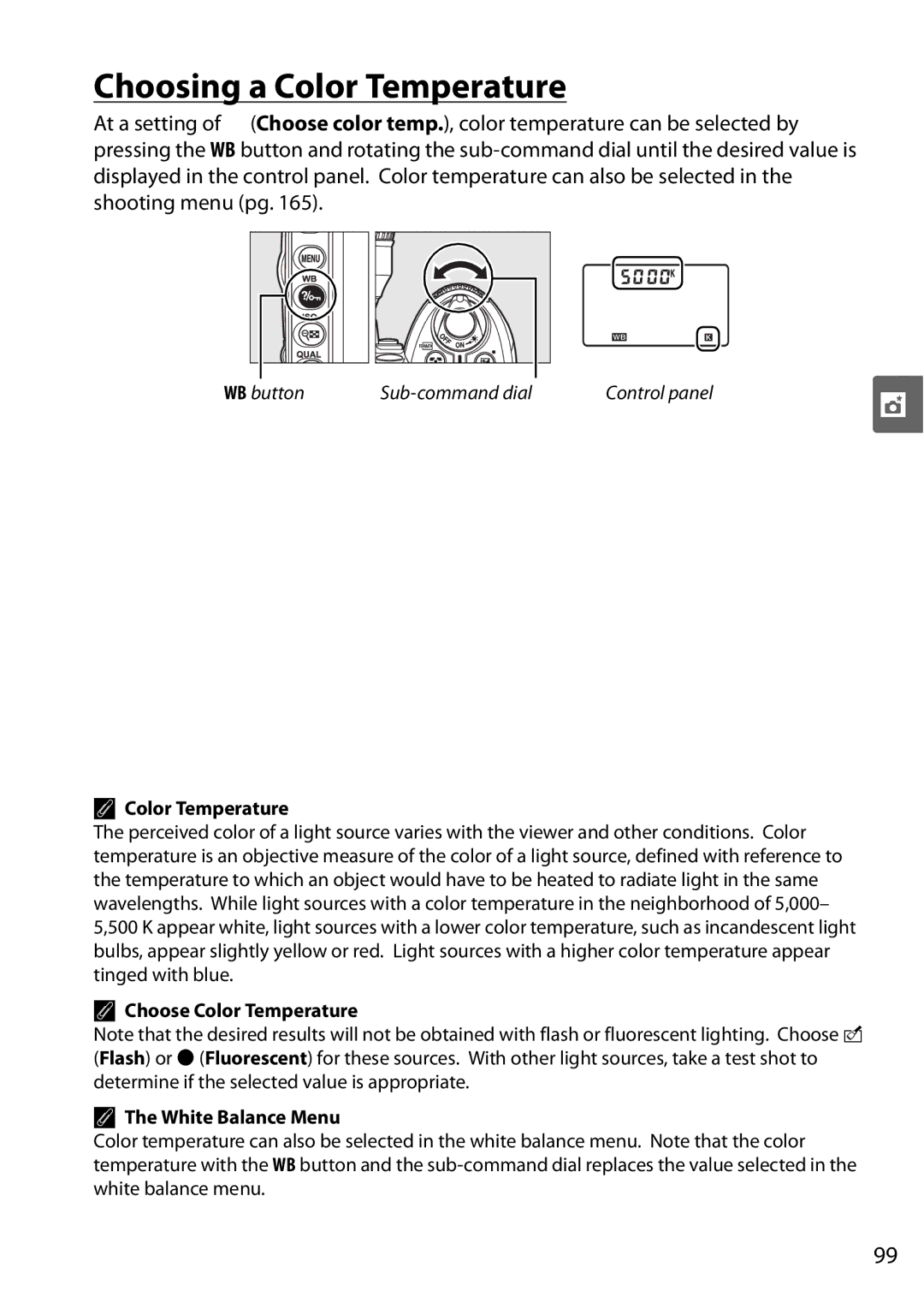 Nikon D90 user manual Choosing a Color Temperature, Choose Color Temperature White Balance Menu 