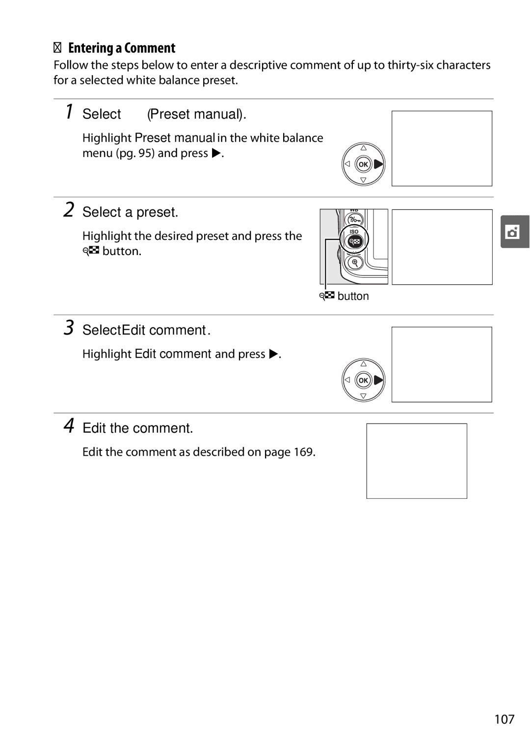 Nikon D90 user manual Entering a Comment, Select Edit comment, Edit the comment, 107 