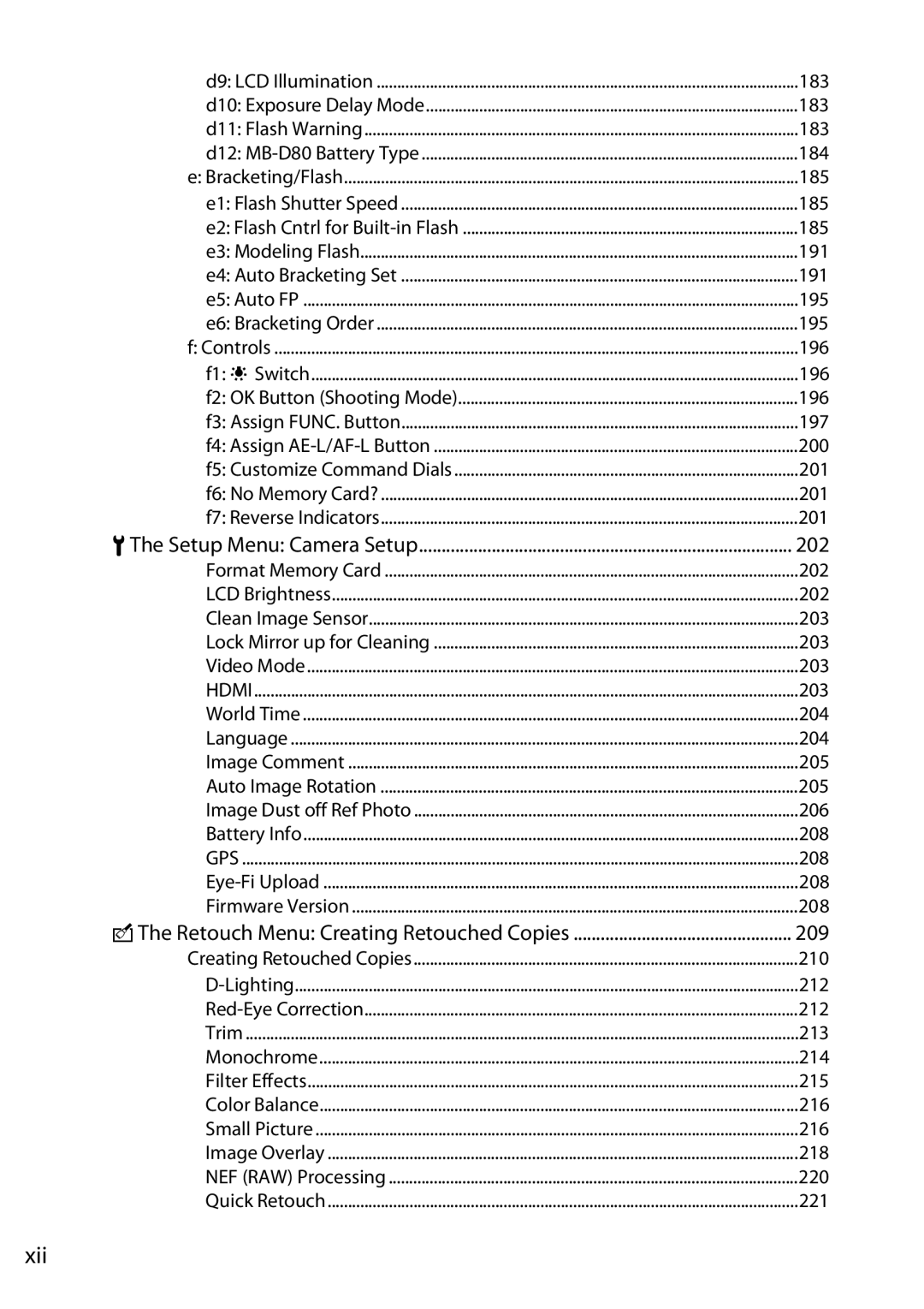 Nikon D90 user manual Xii, 202, 209 