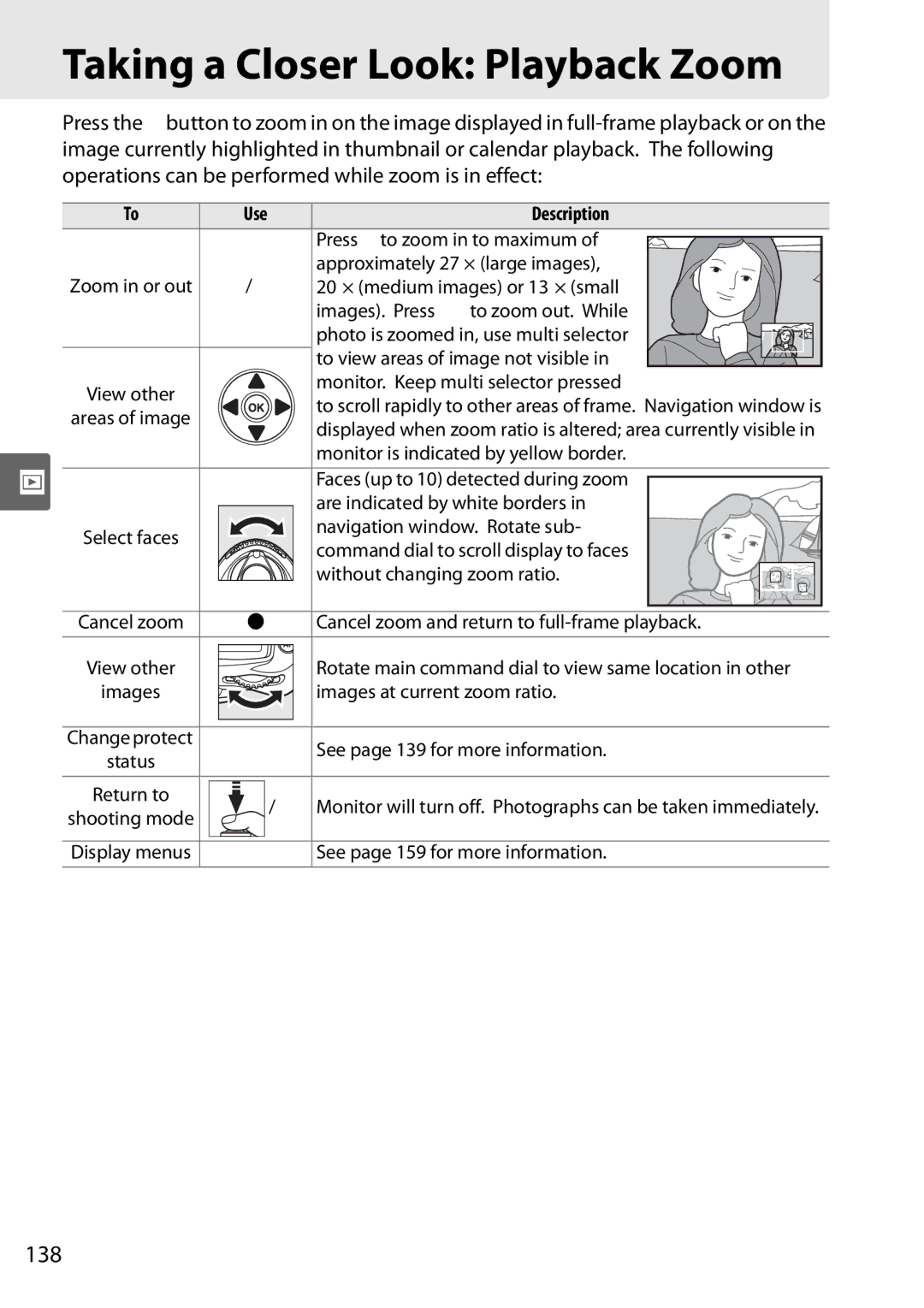 Nikon D90 user manual Taking a Closer Look Playback Zoom, 138 