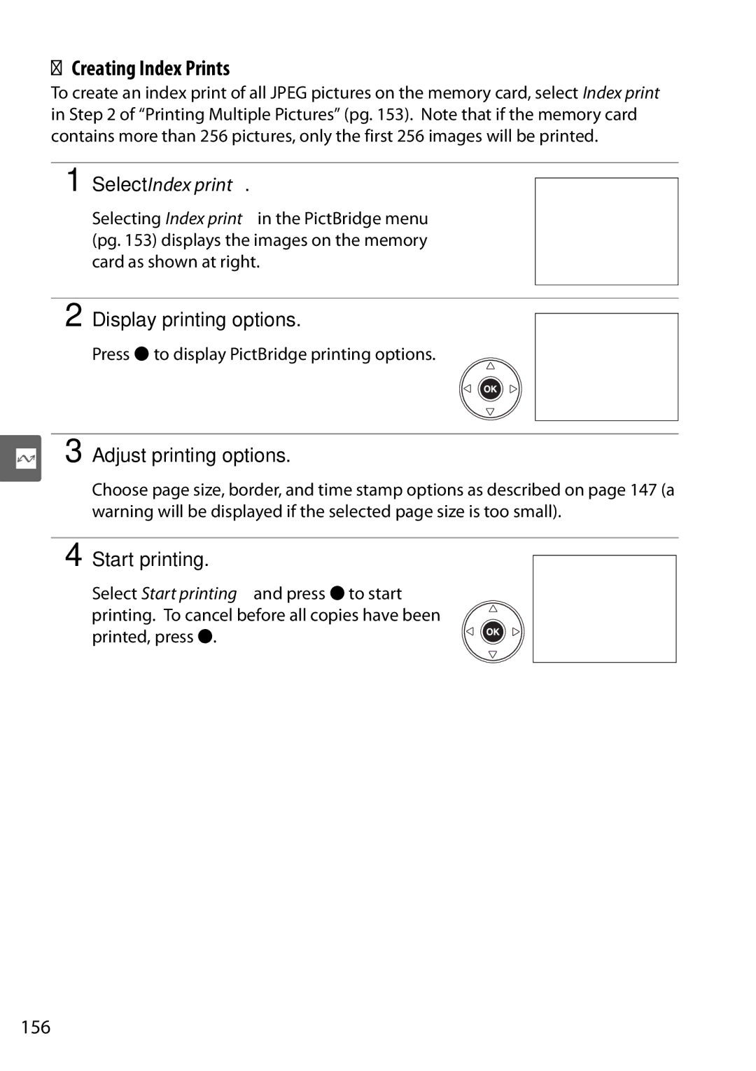 Nikon D90 user manual Creating Index Prints, Select Index print, 156 