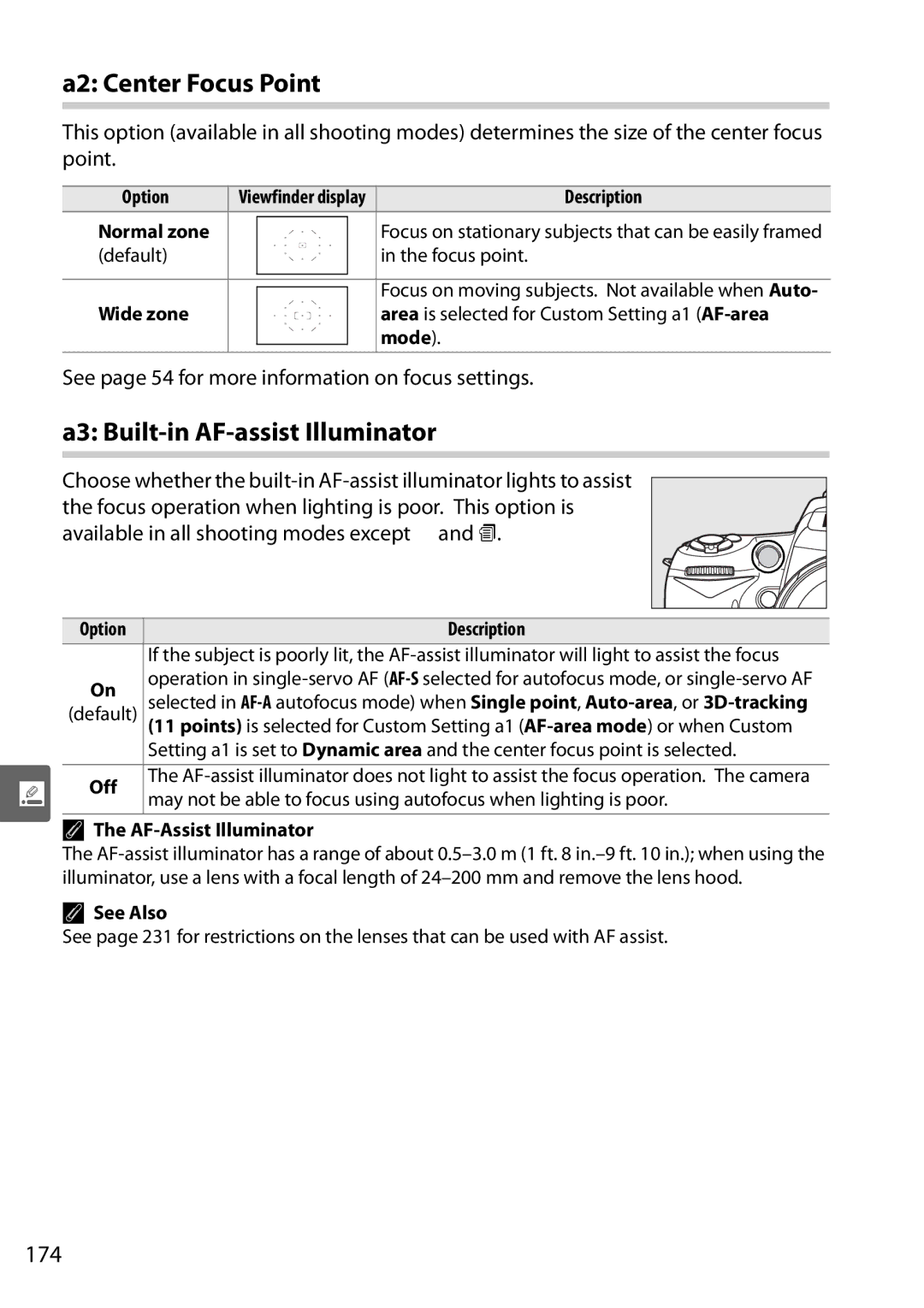 Nikon D90 user manual A2 Center Focus Point, A3 Built-in AF-assist Illuminator, 174 