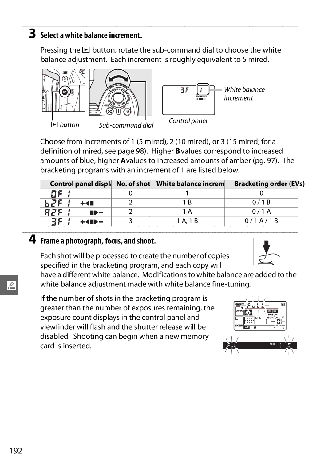 Nikon D90 user manual Select a white balance increment, 192 