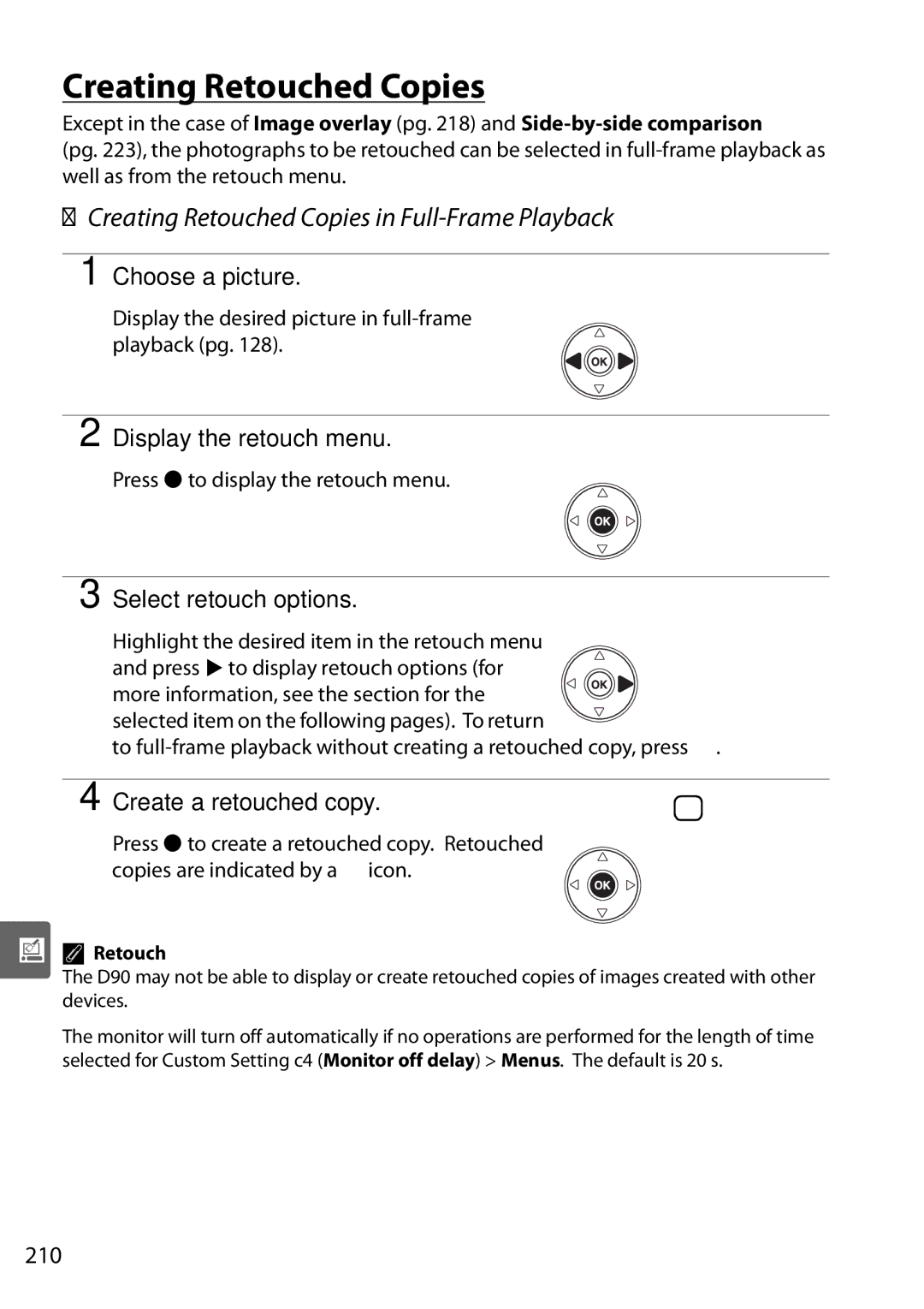 Nikon D90 user manual Creating Retouched Copies in Full-Frame Playback 