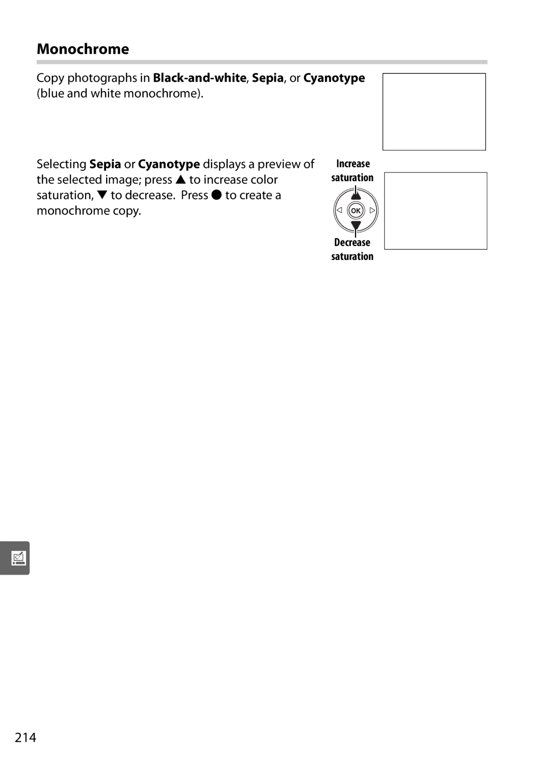 Nikon D90 user manual Monochrome, 214 