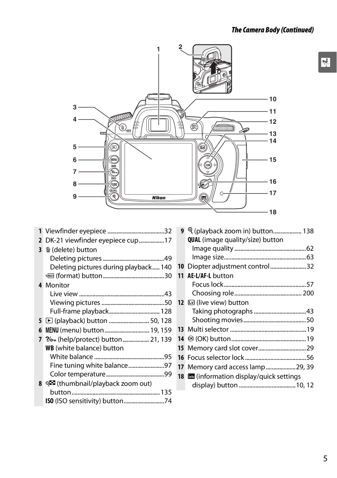 Nikon D90 user manual Qual image quality/size button, AE-L/AF-L button, Live view button 