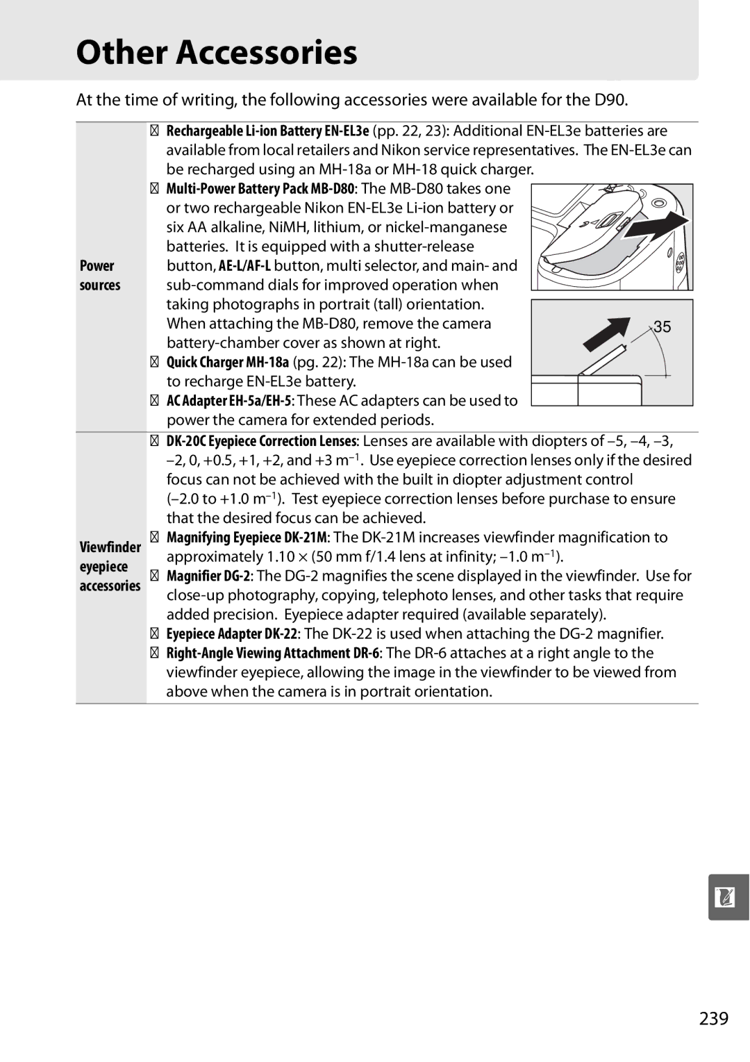 Nikon D90 user manual Other Accessories, 239 