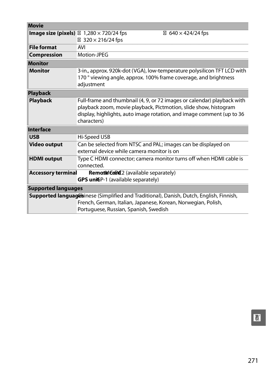 Nikon D90 user manual 271 