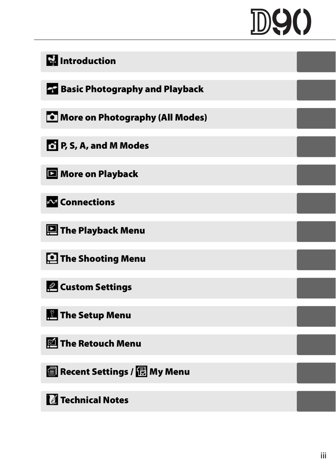 Nikon D90 user manual Iii 