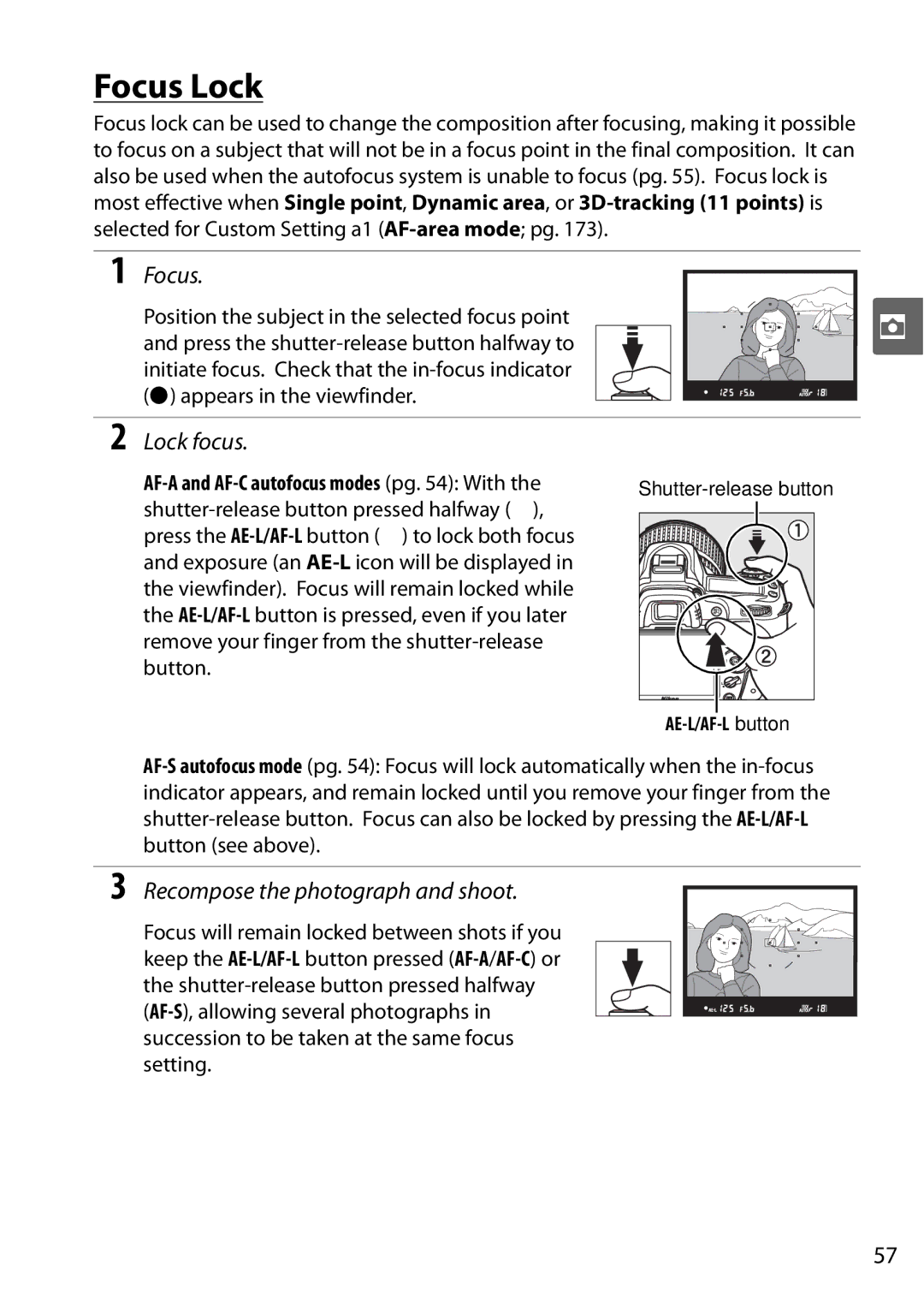 Nikon D90 user manual Focus Lock, Lock focus, Recompose the photograph and shoot 