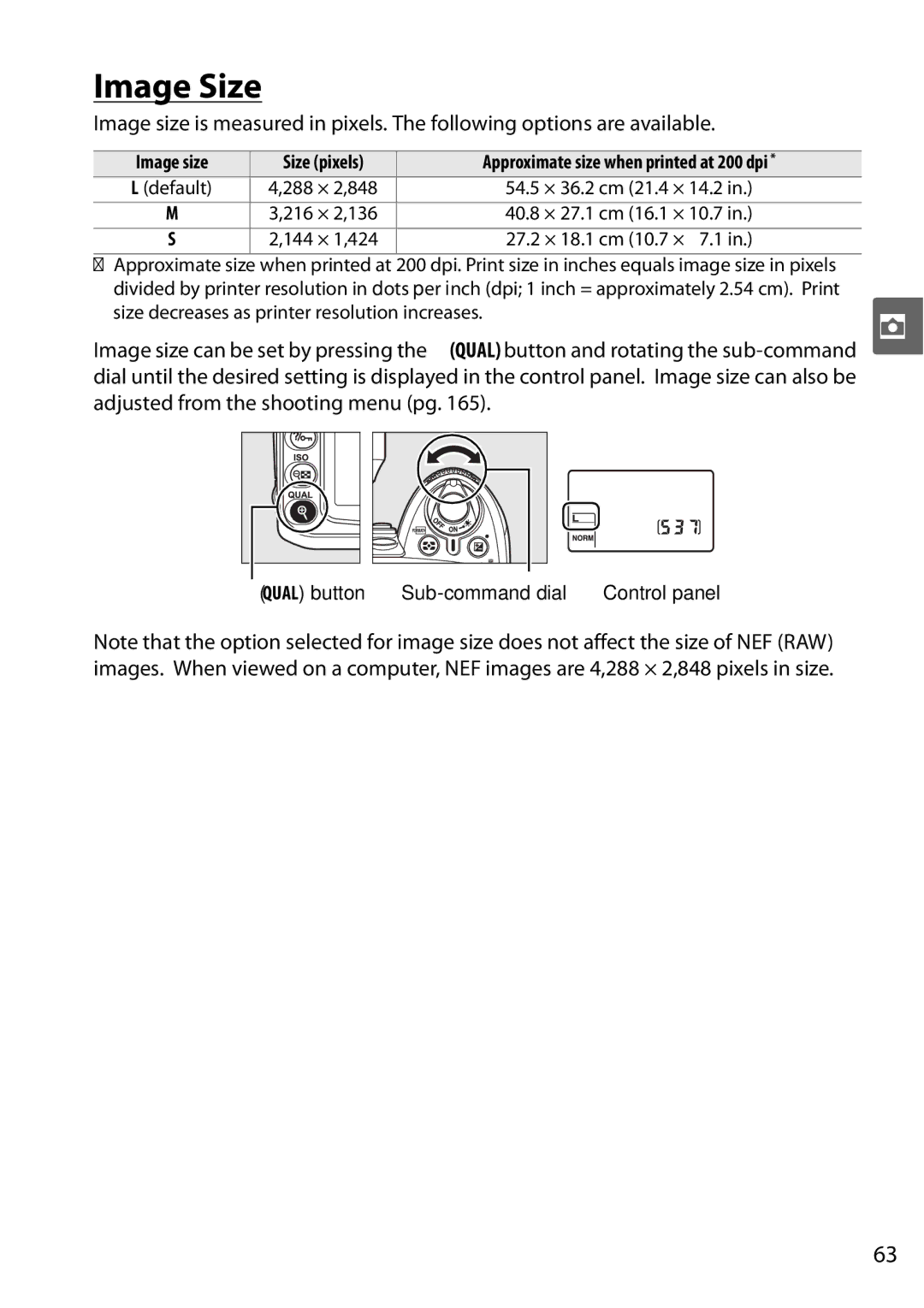 Nikon D90 user manual Image Size, Image size Size pixels 