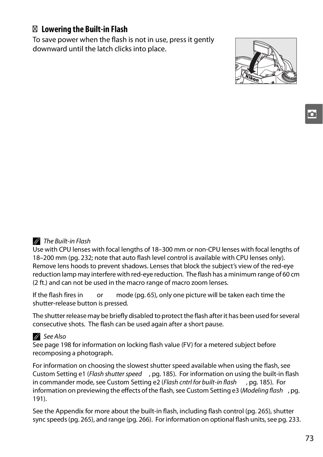 Nikon D90 user manual Lowering the Built-in Flash 