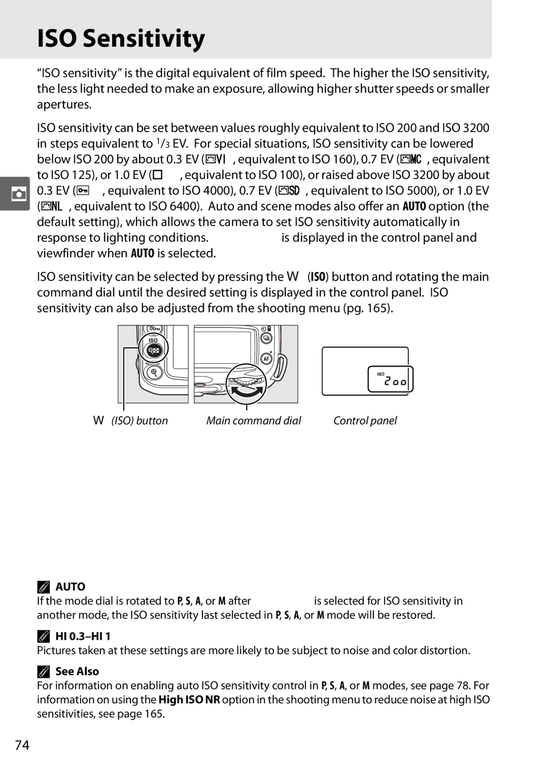 Nikon D90 user manual ISO Sensitivity, HI 0.3-HI 