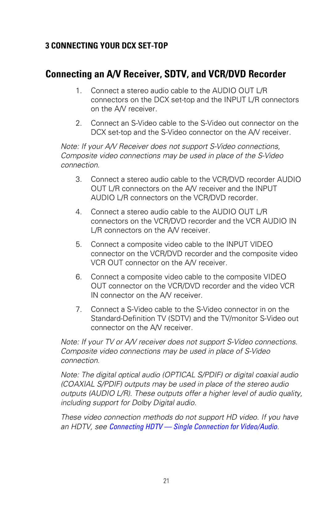 Nikon DCX3200 manual Connecting an A/V Receiver, SDTV, and VCR/DVD Recorder 