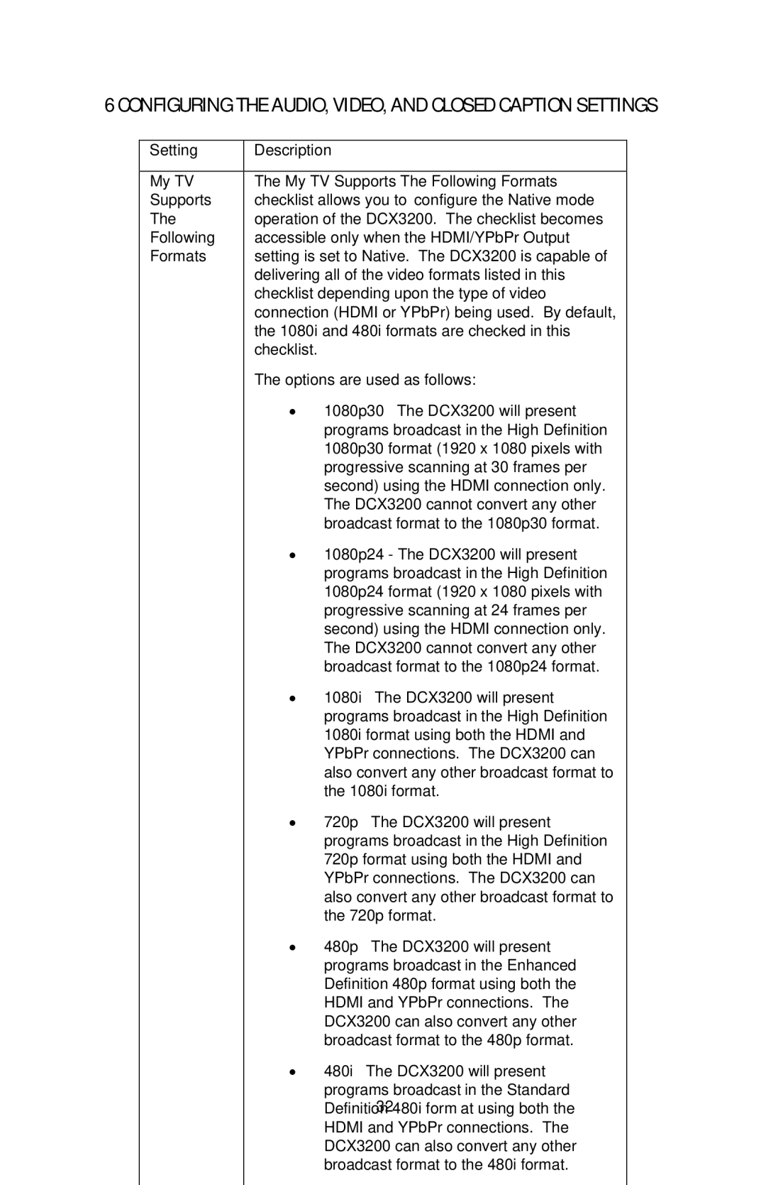 Nikon DCX3200 manual Configuring the AUDIO, VIDEO, and Closed Caption Settings 