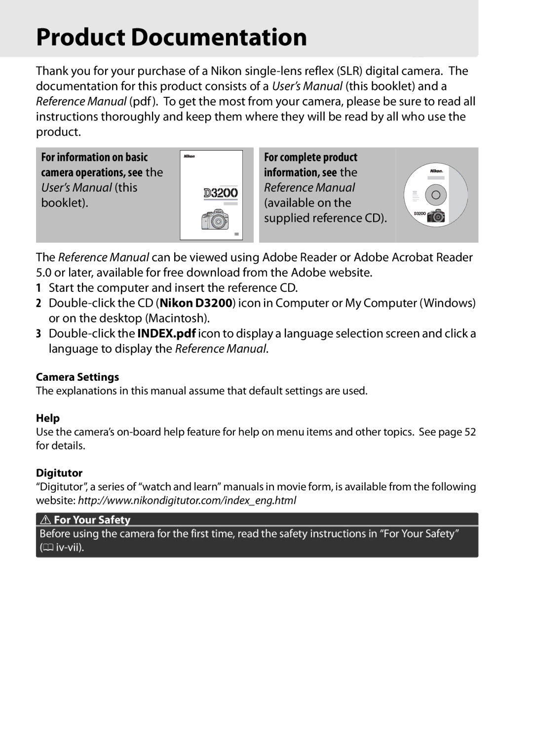 Nikon Digital Camera user manual Product Documentation, Camera Settings, Help, Digitutor 