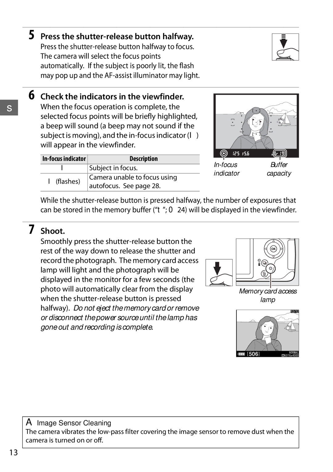 Nikon Digital Camera user manual Press the shutter-release button halfway, Check the indicators in the viewfinder, Shoot 