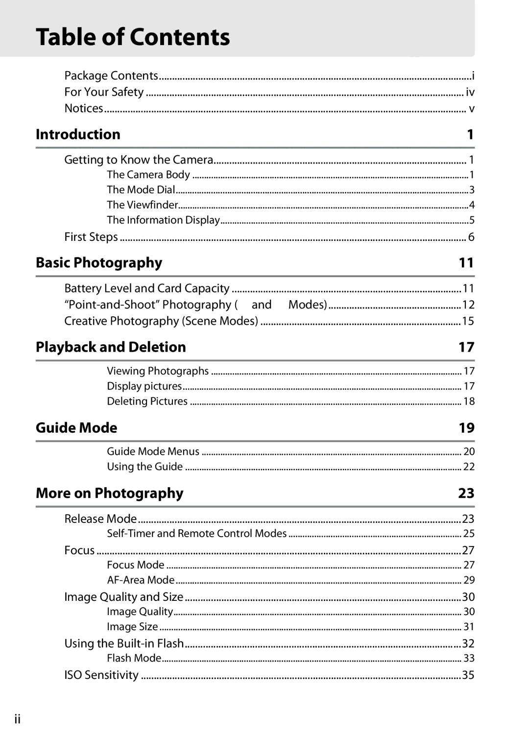 Nikon Digital Camera user manual Table of Contents 