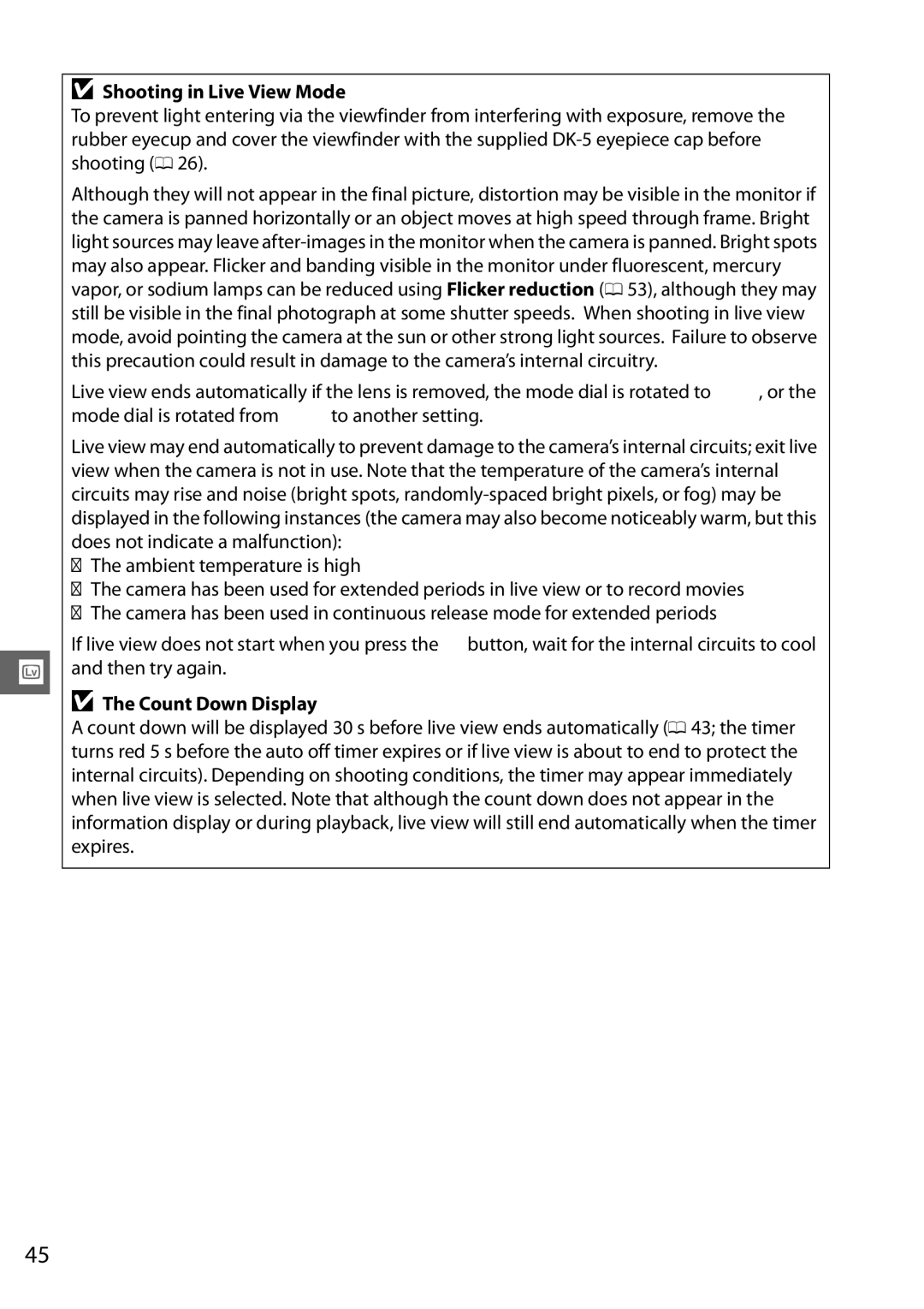Nikon Digital Camera user manual Shooting in Live View Mode, Count Down Display 