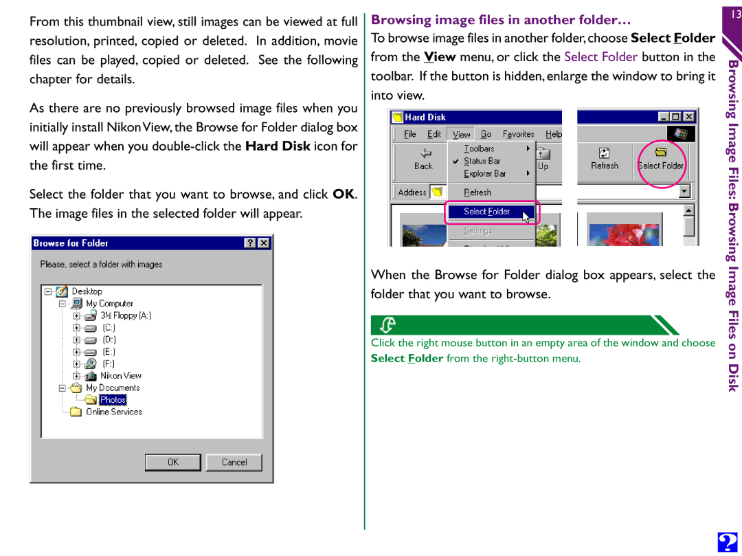 Nikon Digital Cameras manual Browsing image files in another folder… 